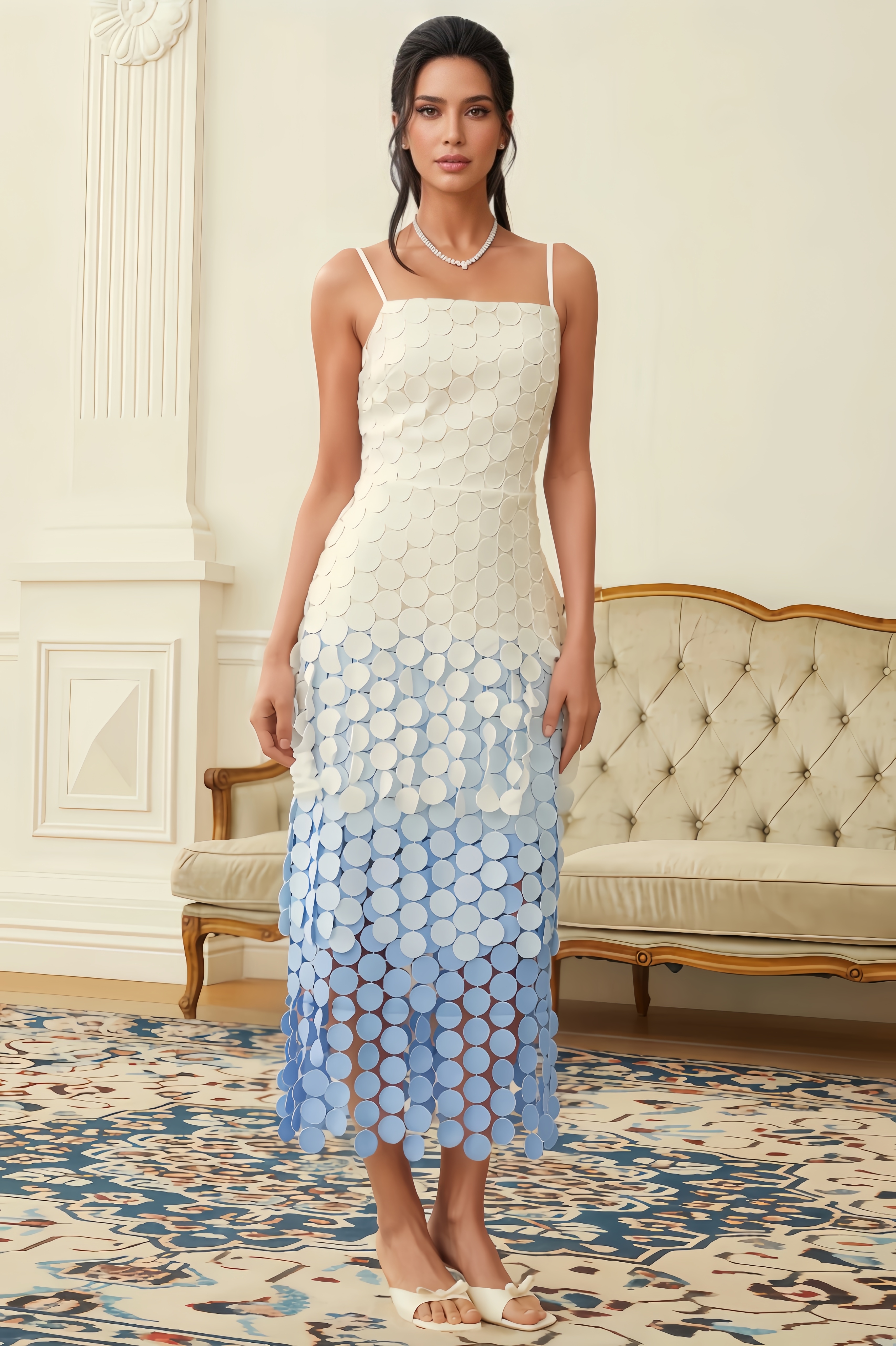 Kairot Embroidered Disc-Fringed Midi Dress
