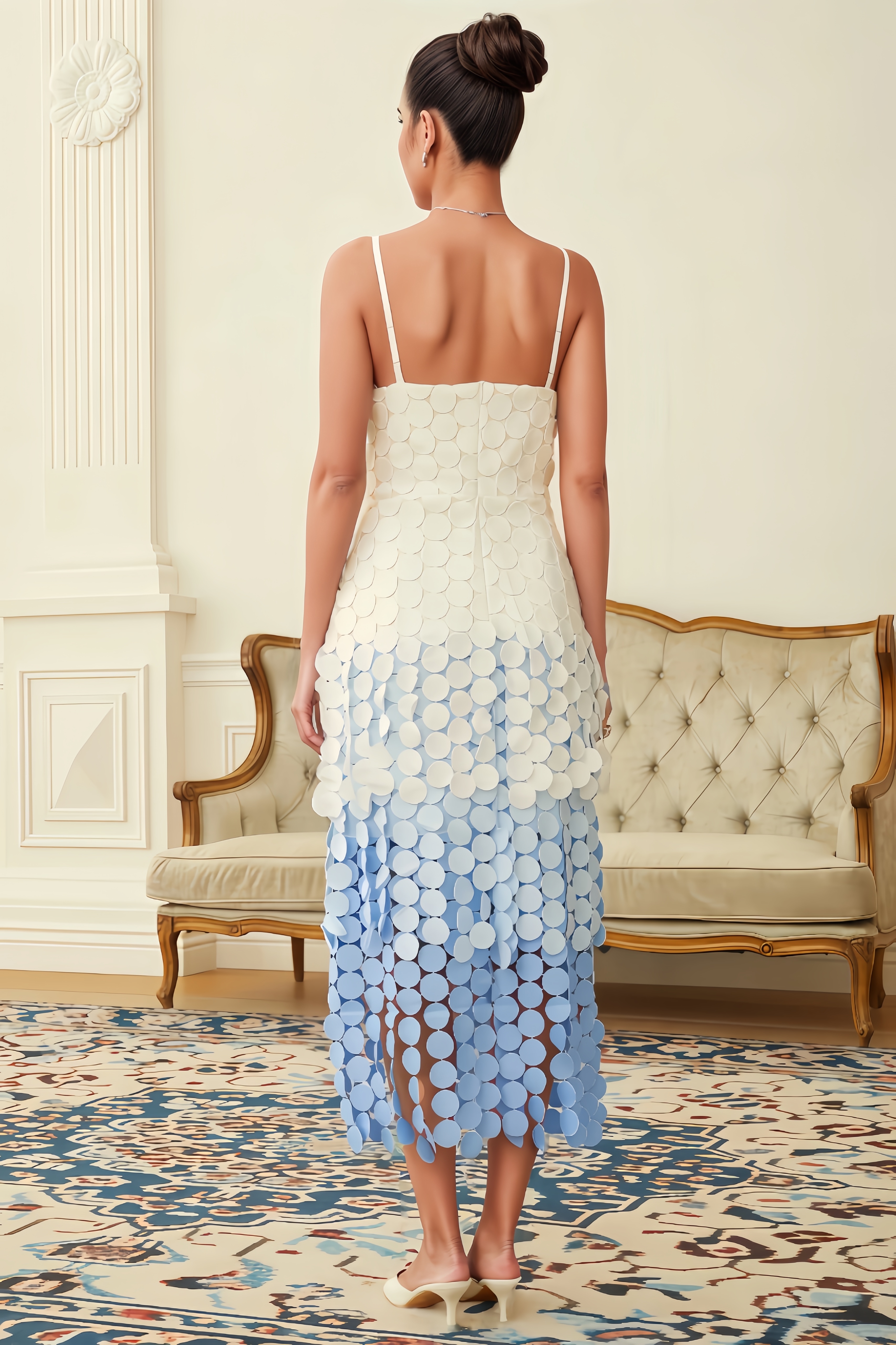Kairot Embroidered Disc-Fringed Midi Dress