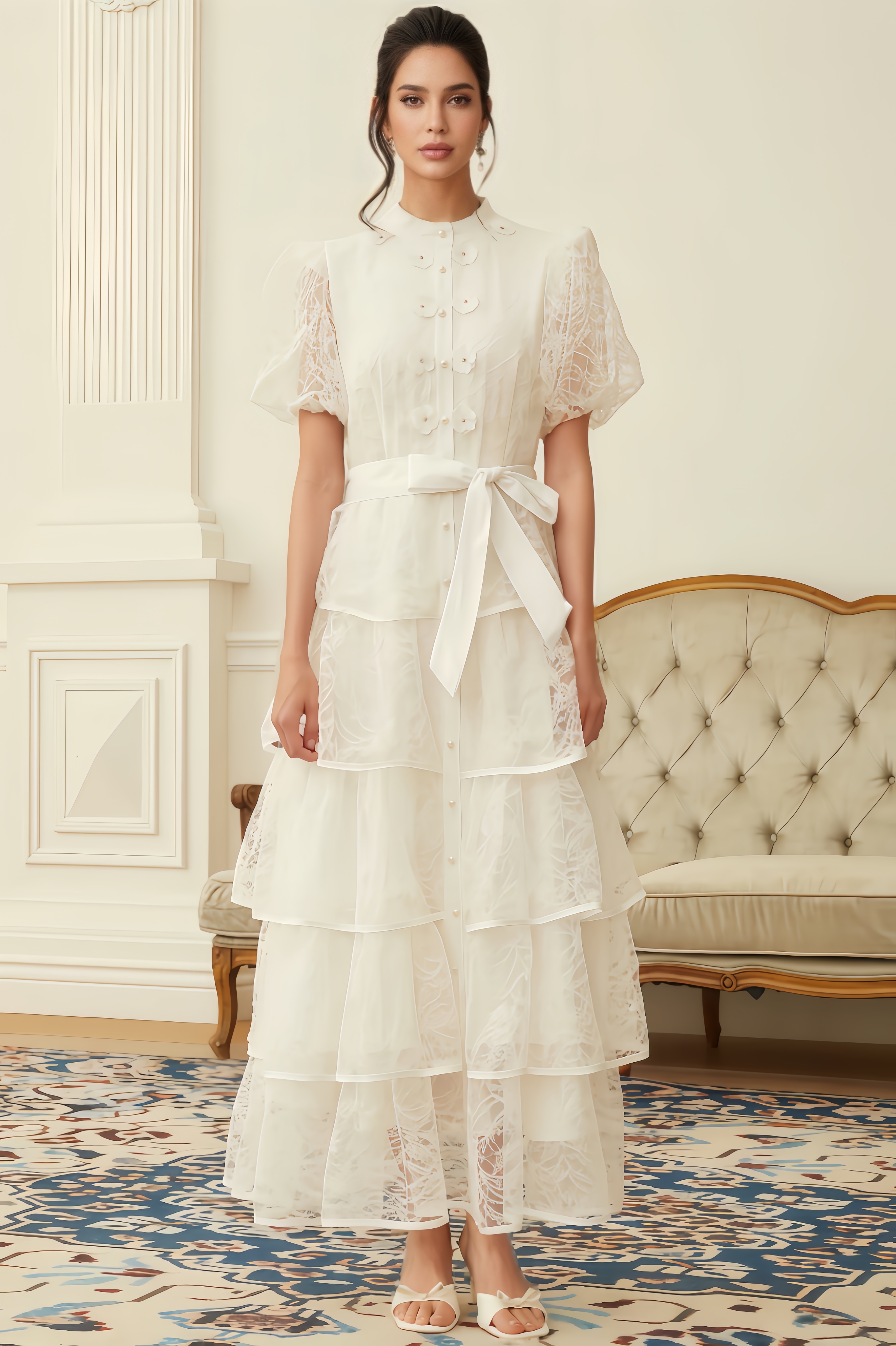 Niko Floral Lace Tiered Maxi Dress