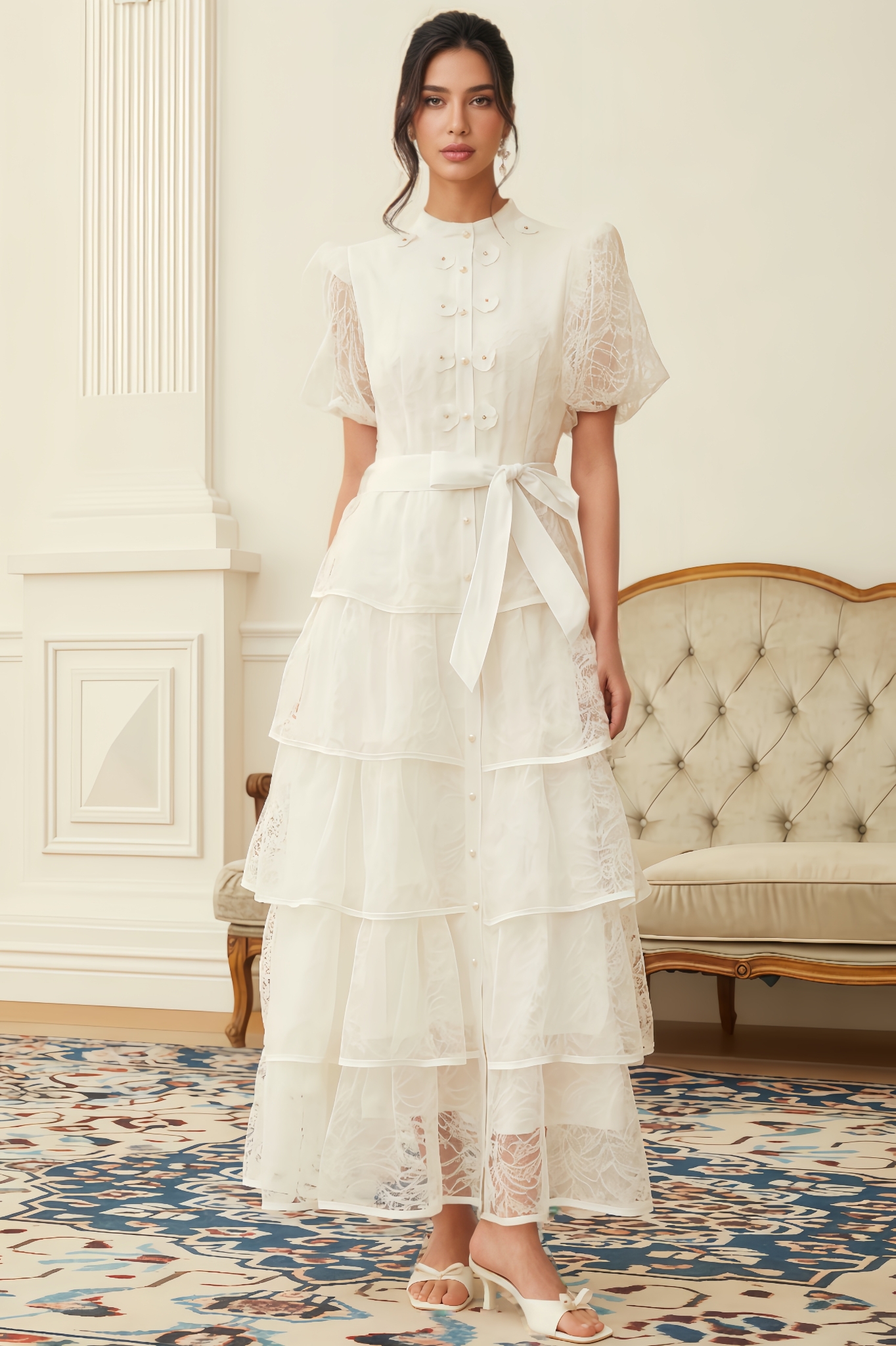 Niko Floral Lace Tiered Maxi Dress