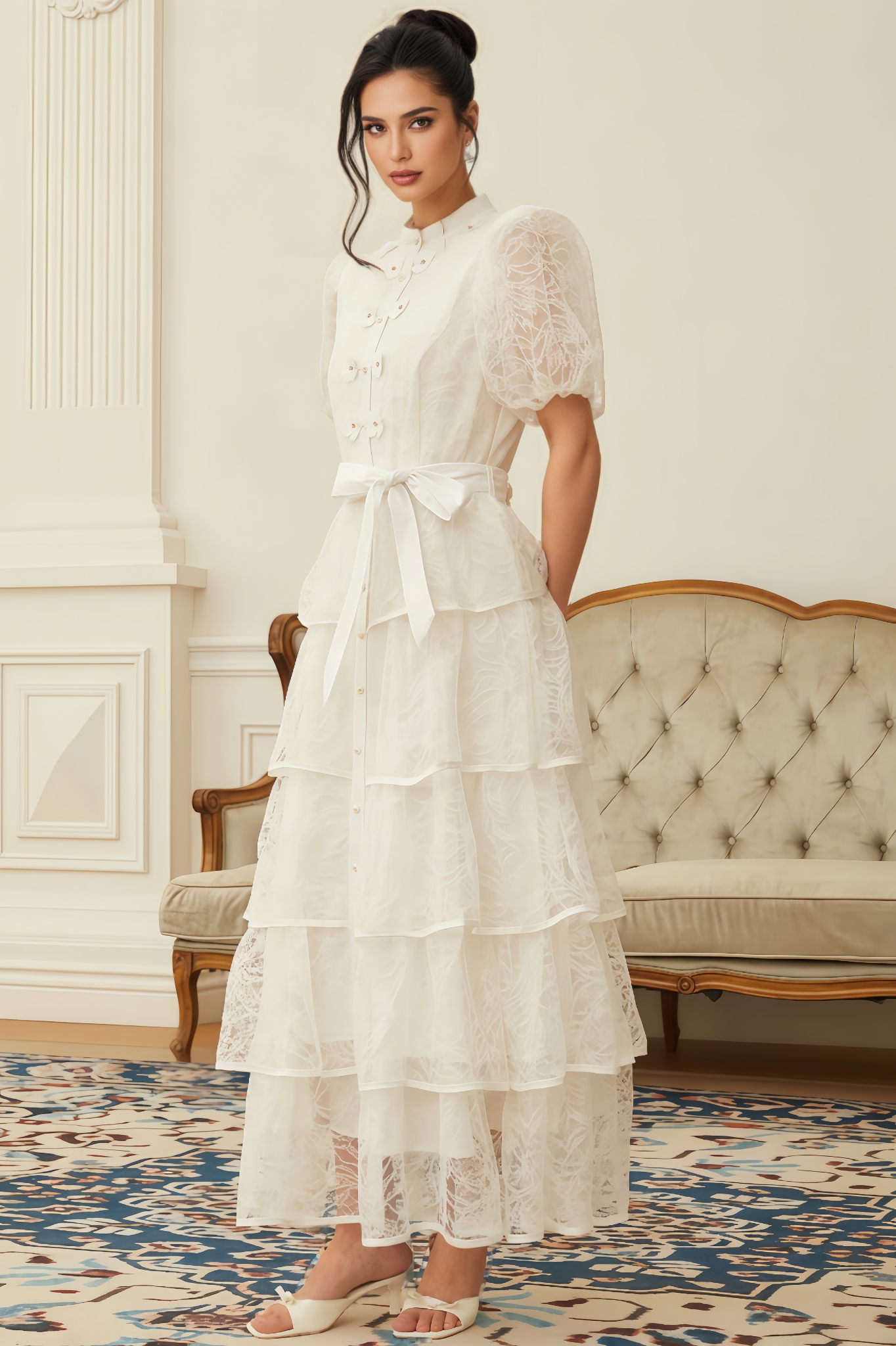 Niko Floral Lace Tiered Maxi Dress