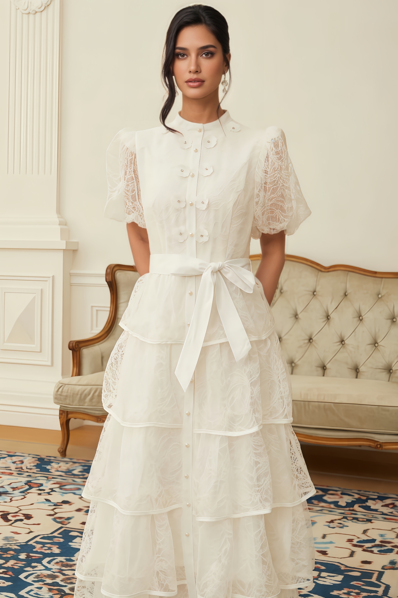 Niko Floral Lace Tiered Maxi Dress