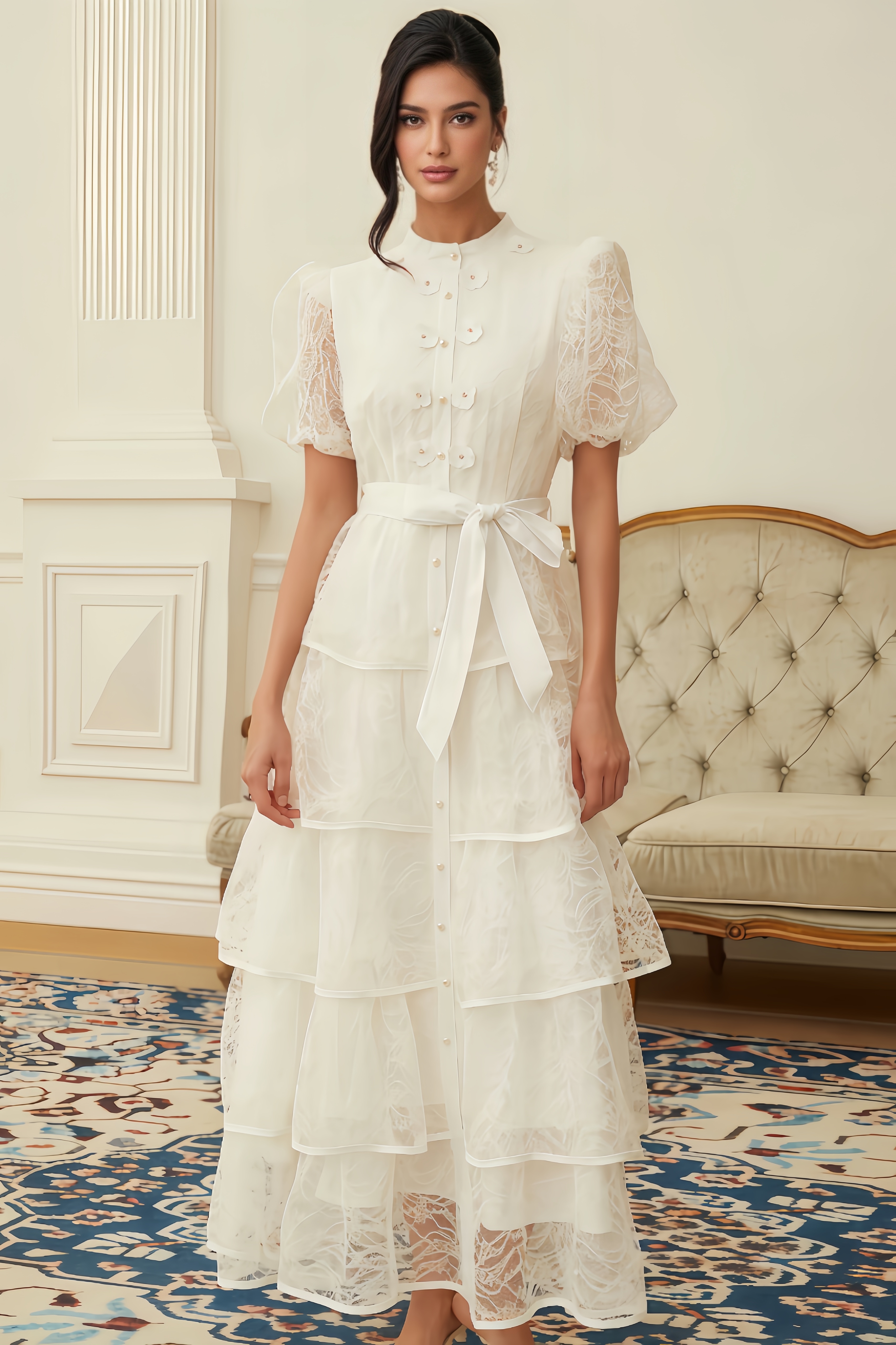 Niko Floral Lace Tiered Maxi Dress