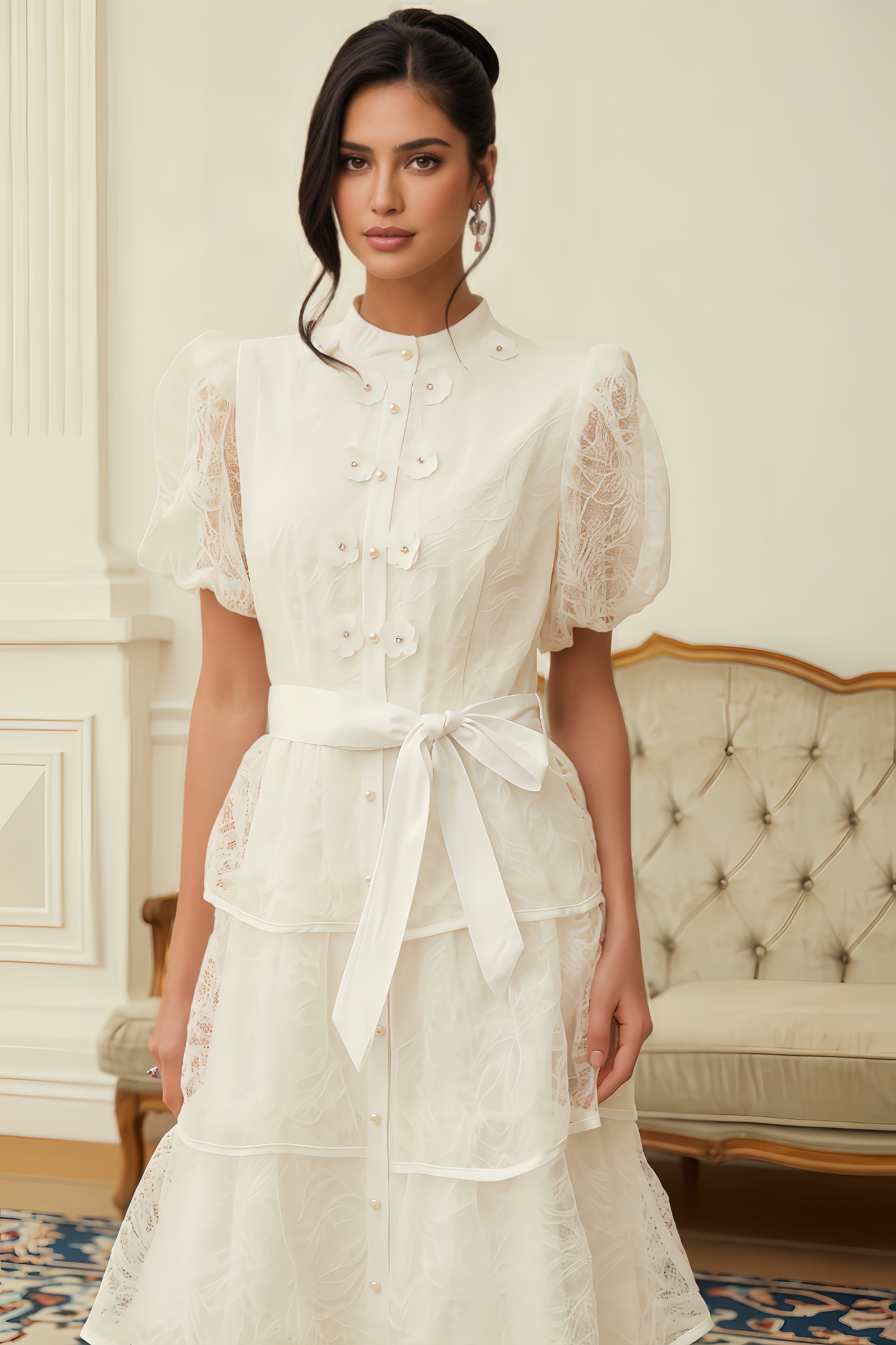 Niko Floral Lace Tiered Maxi Dress