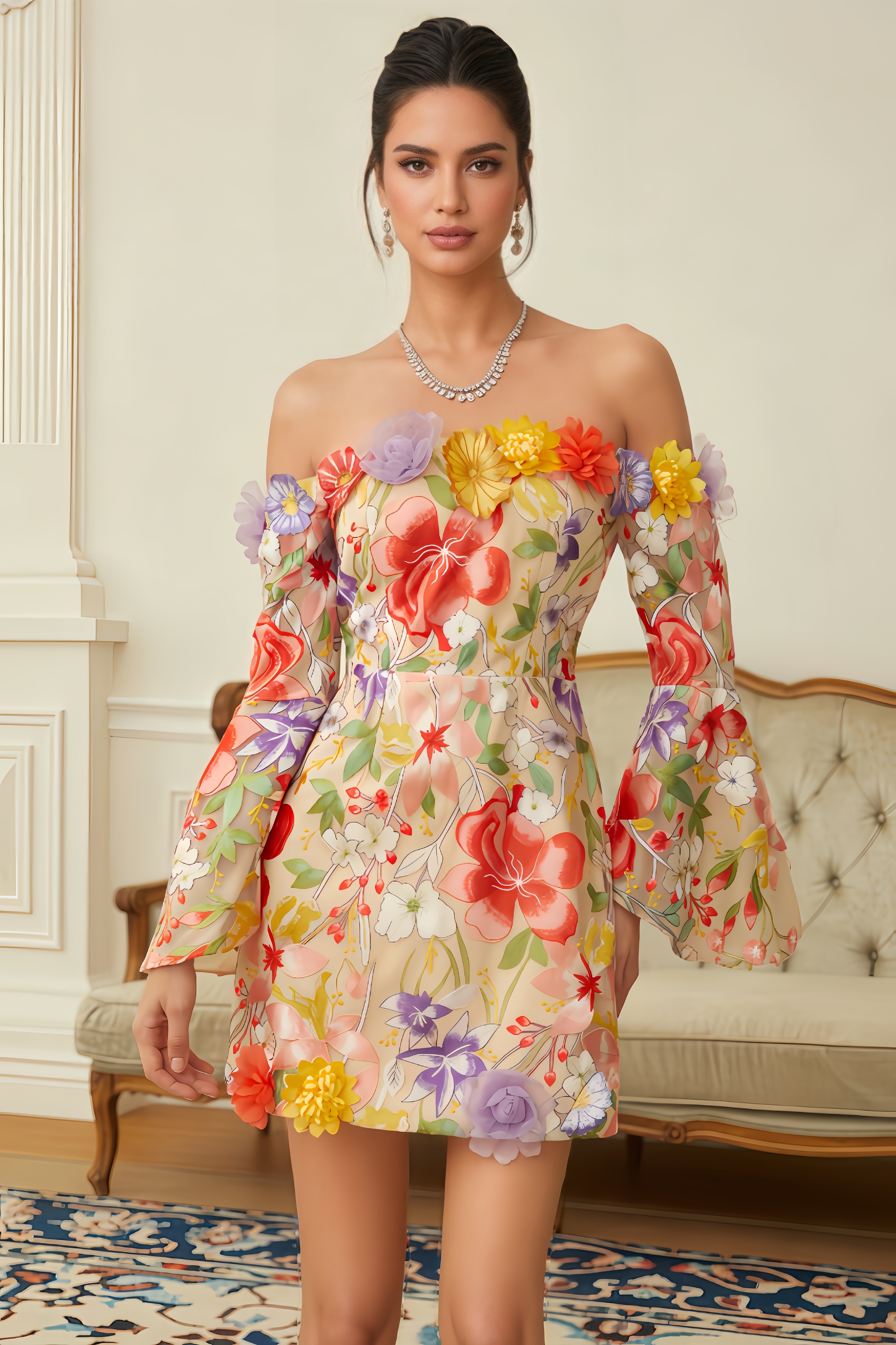 Aris Floral Embroidered Tulle Mini Dress