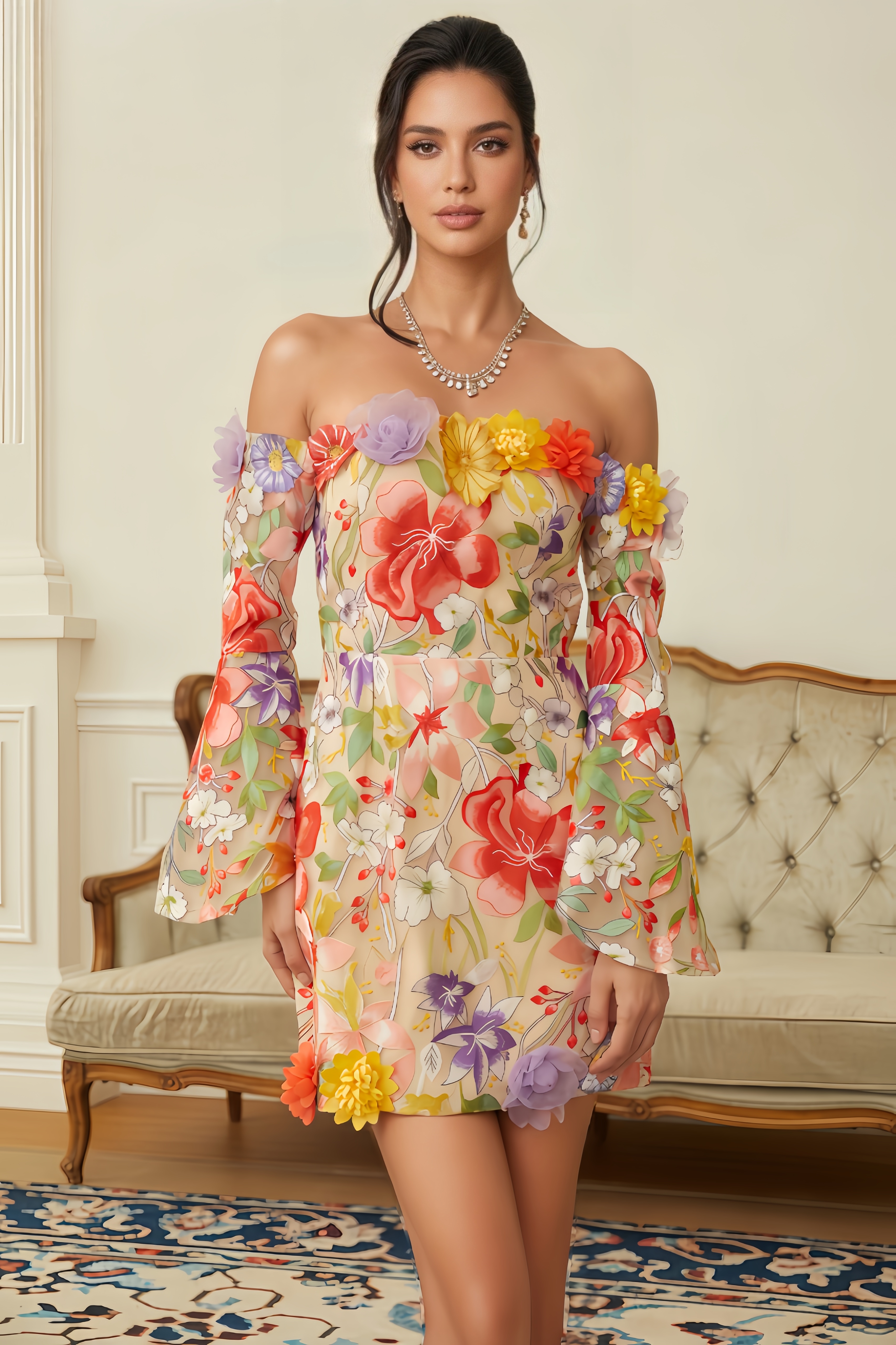 Aris Floral Embroidered Tulle Mini Dress