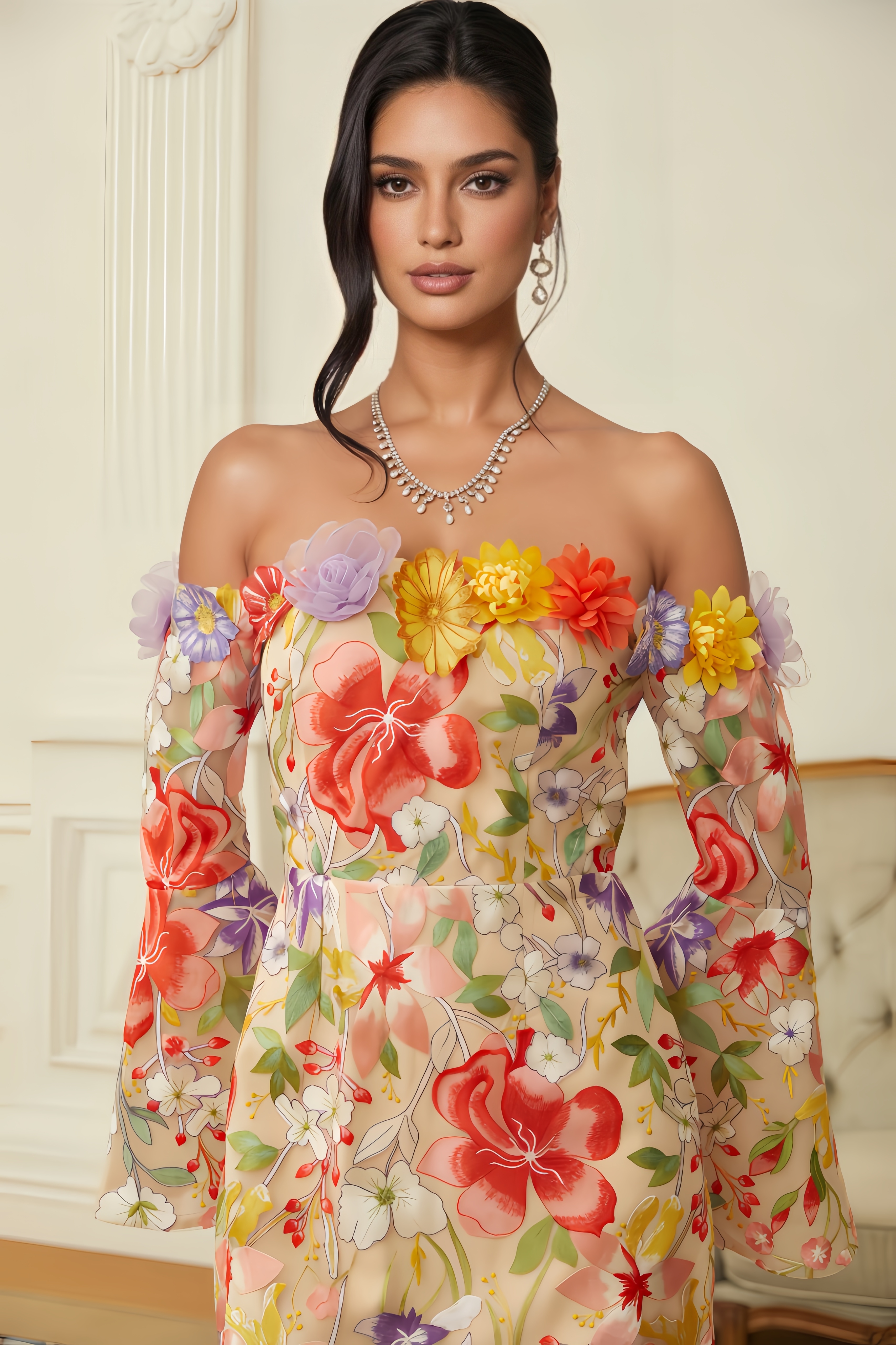 Aris Floral Embroidered Tulle Mini Dress