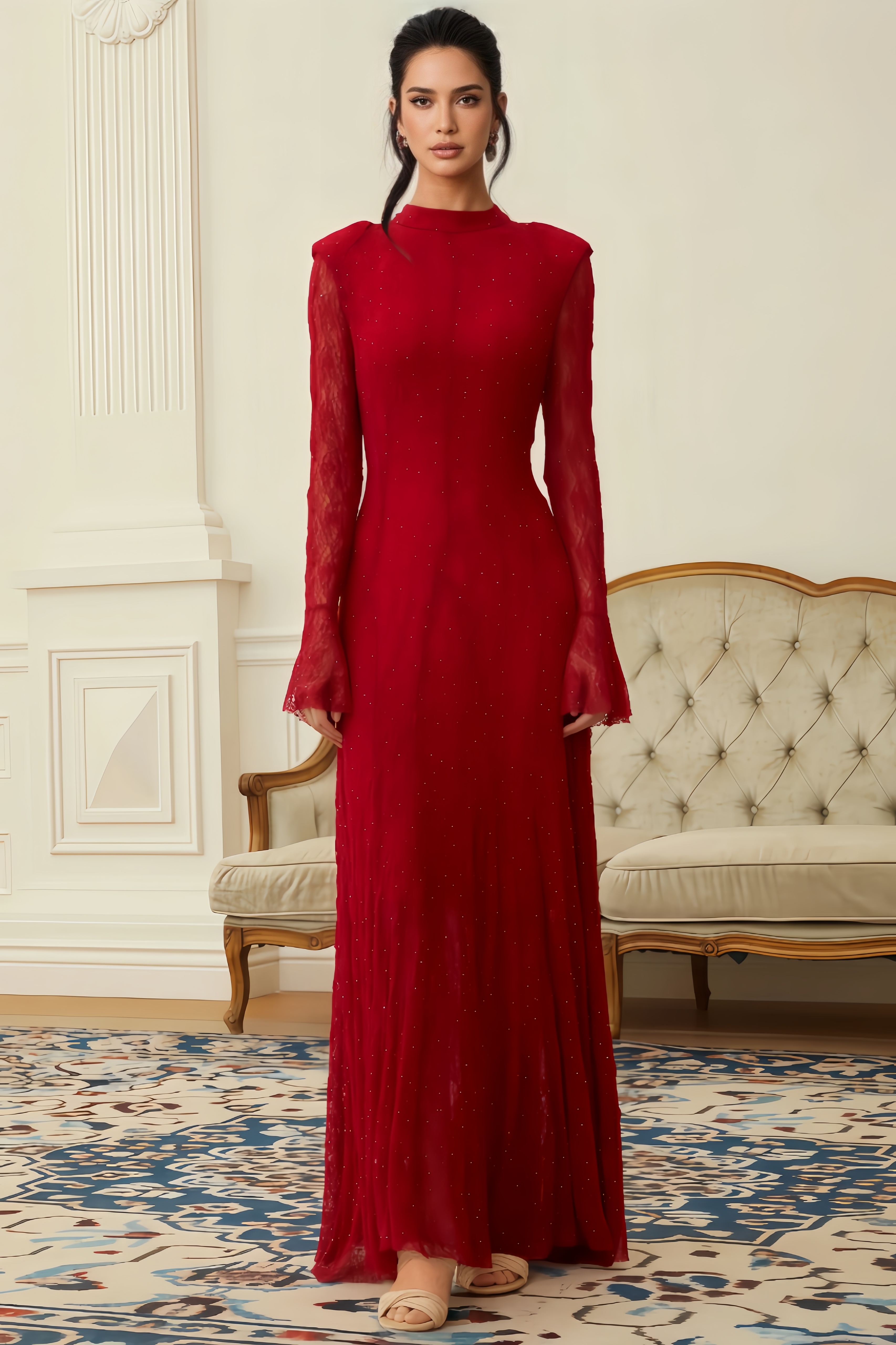 Paca Rhinestone Lace Maxi Dress