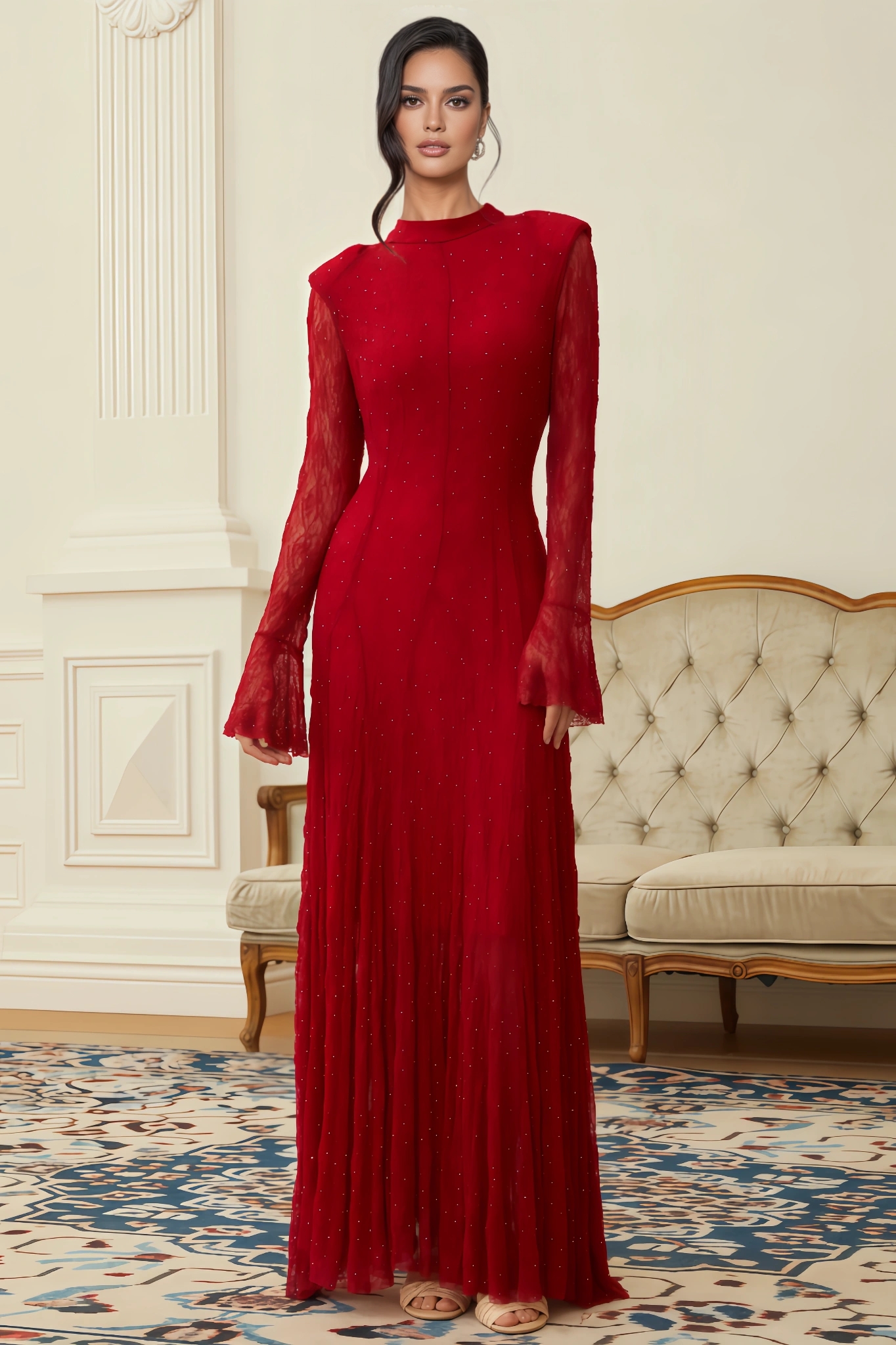 Paca Rhinestone Lace Maxi Dress