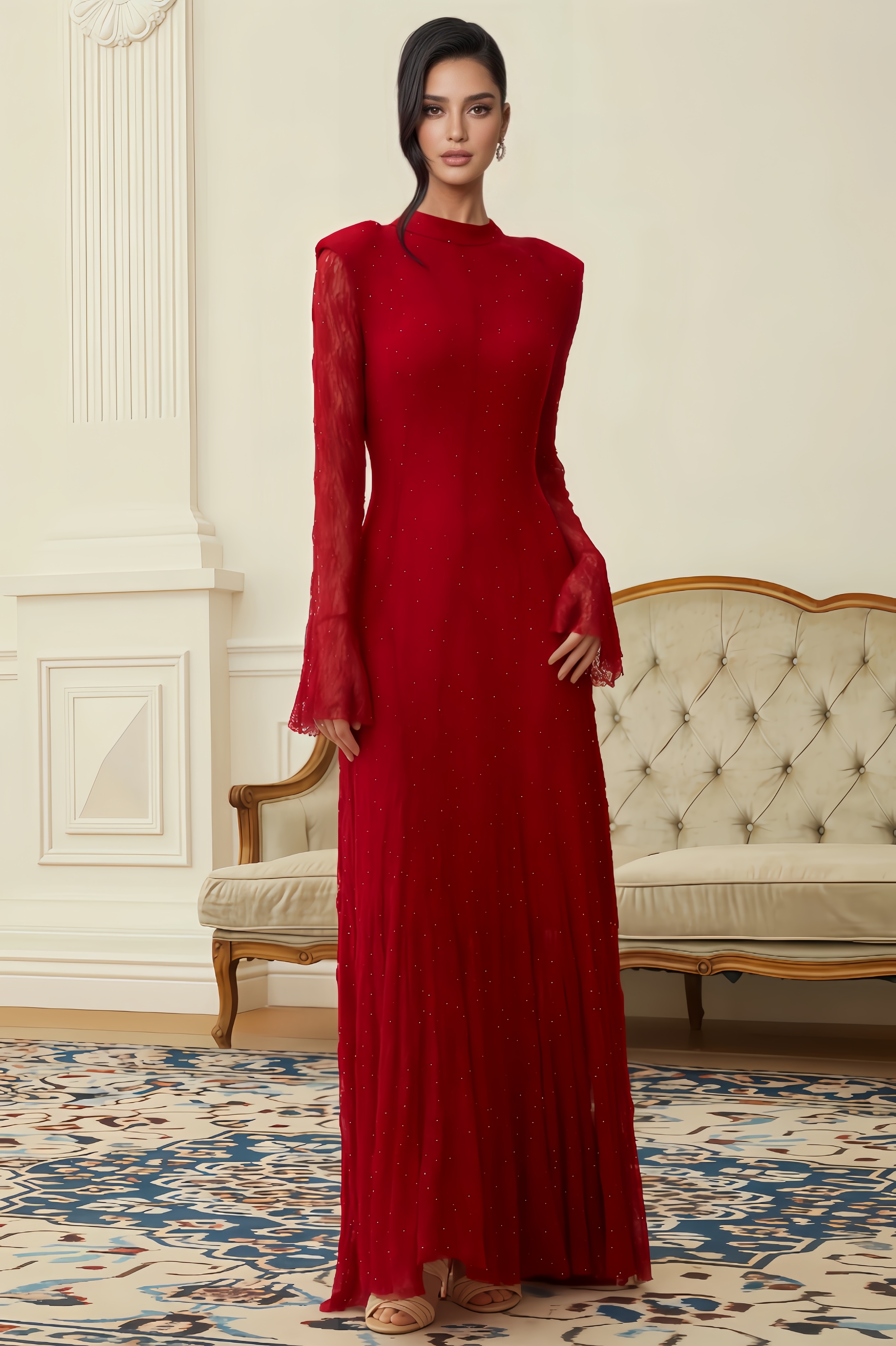Paca Rhinestone Lace Maxi Dress