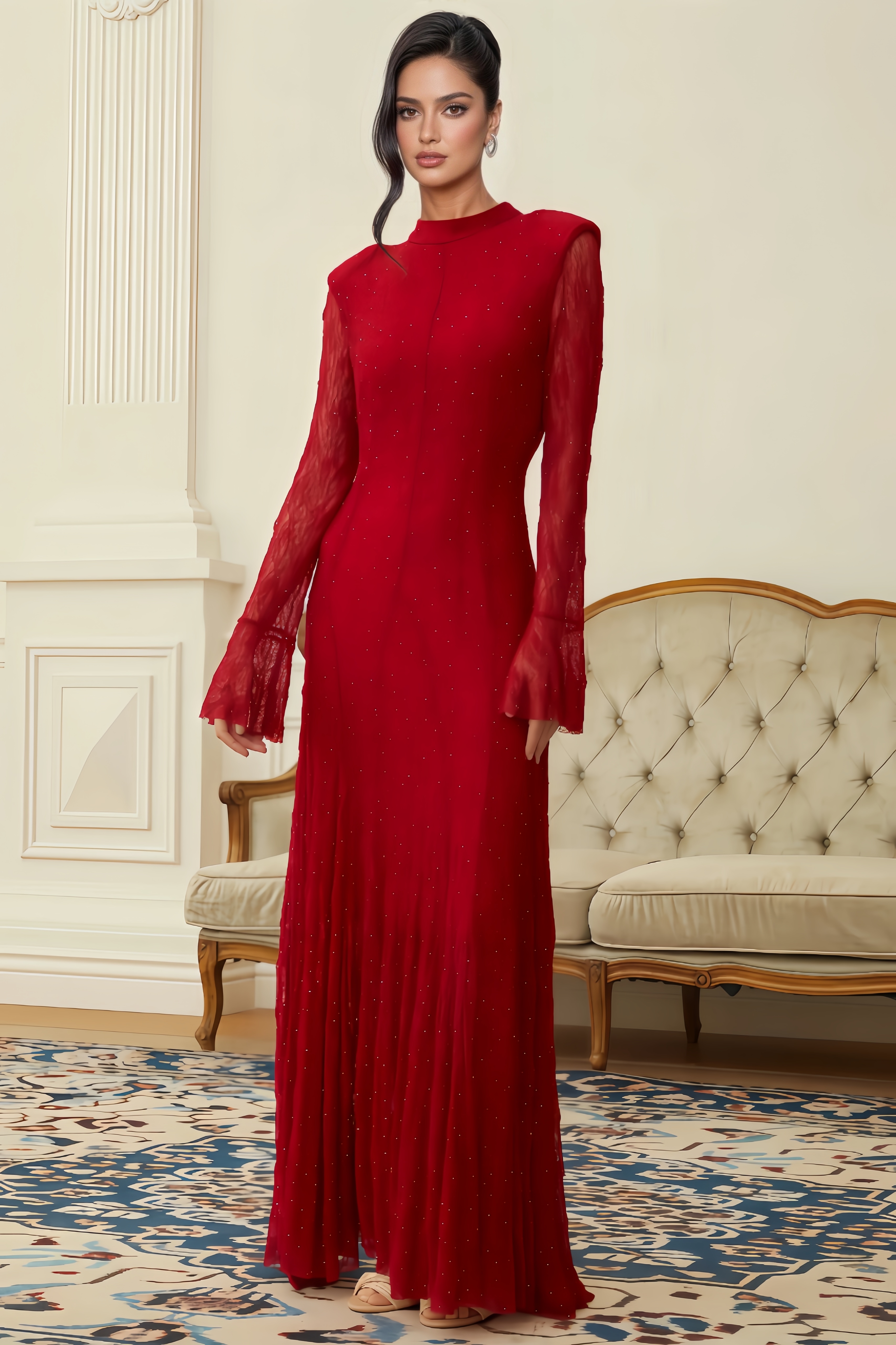 Paca Rhinestone Lace Maxi Dress