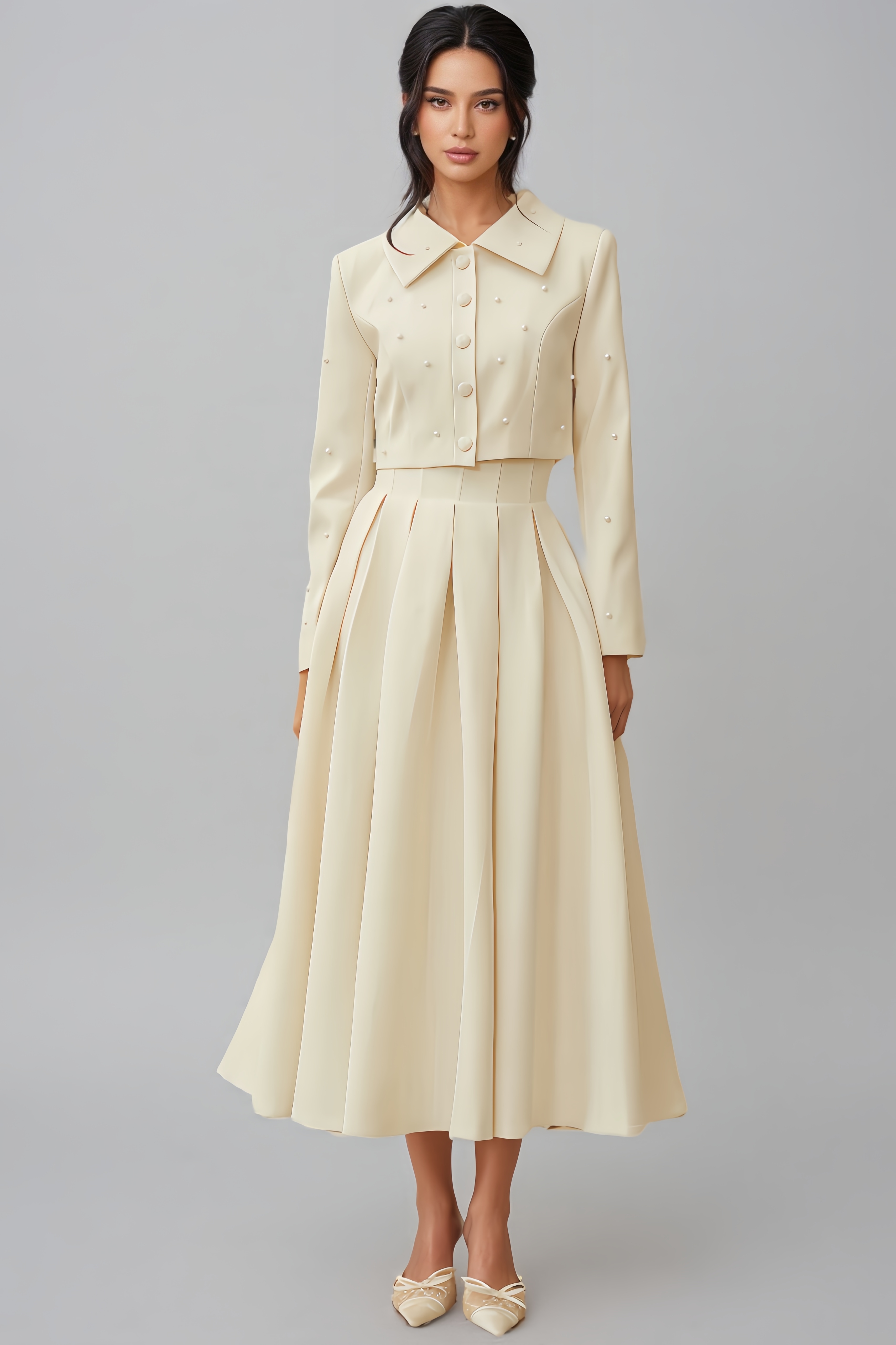 Carlota Faux Pearl Jacket & Pleated Dress Set