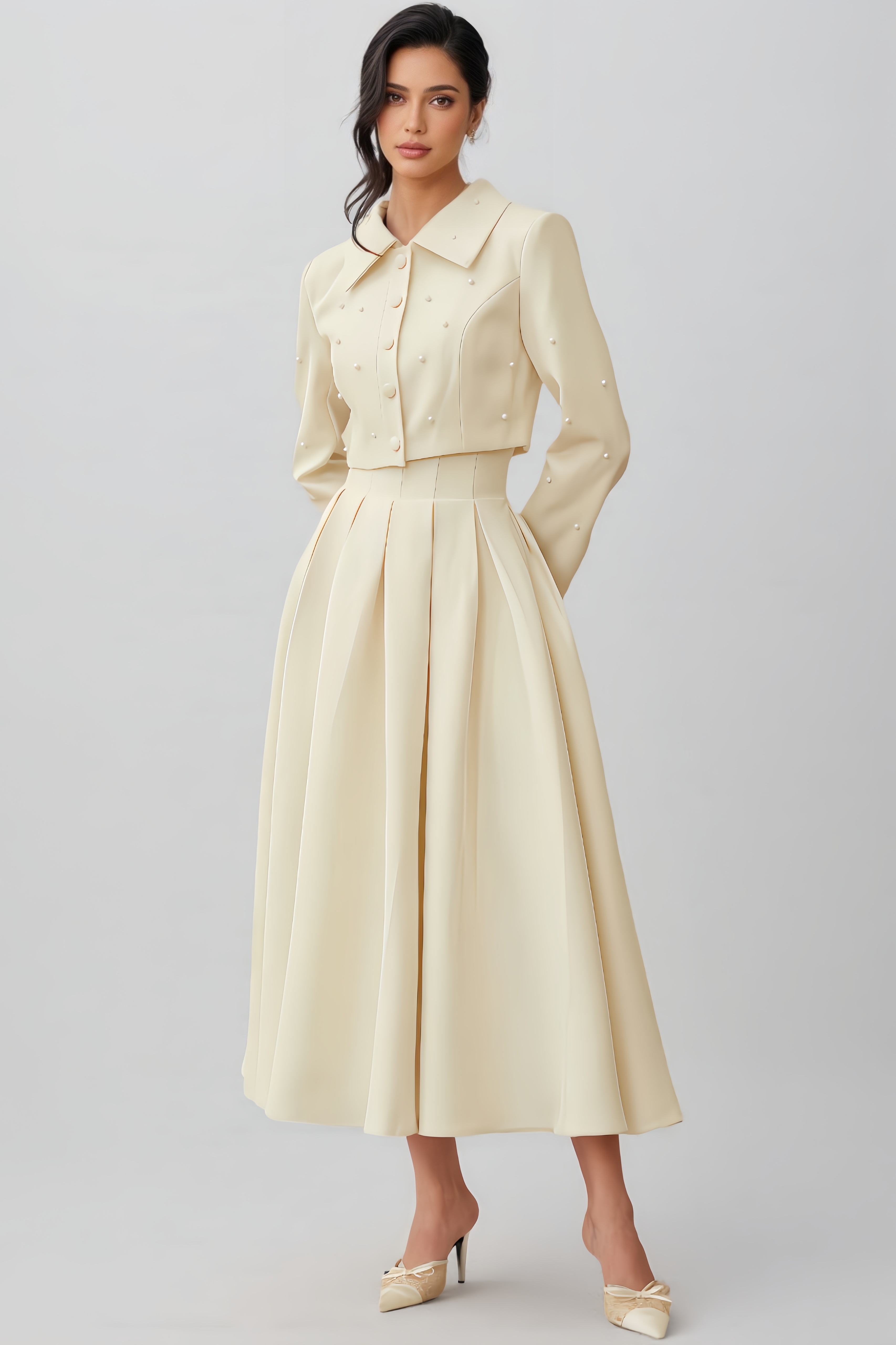 Carlota Faux Pearl Jacket & Pleated Dress Set