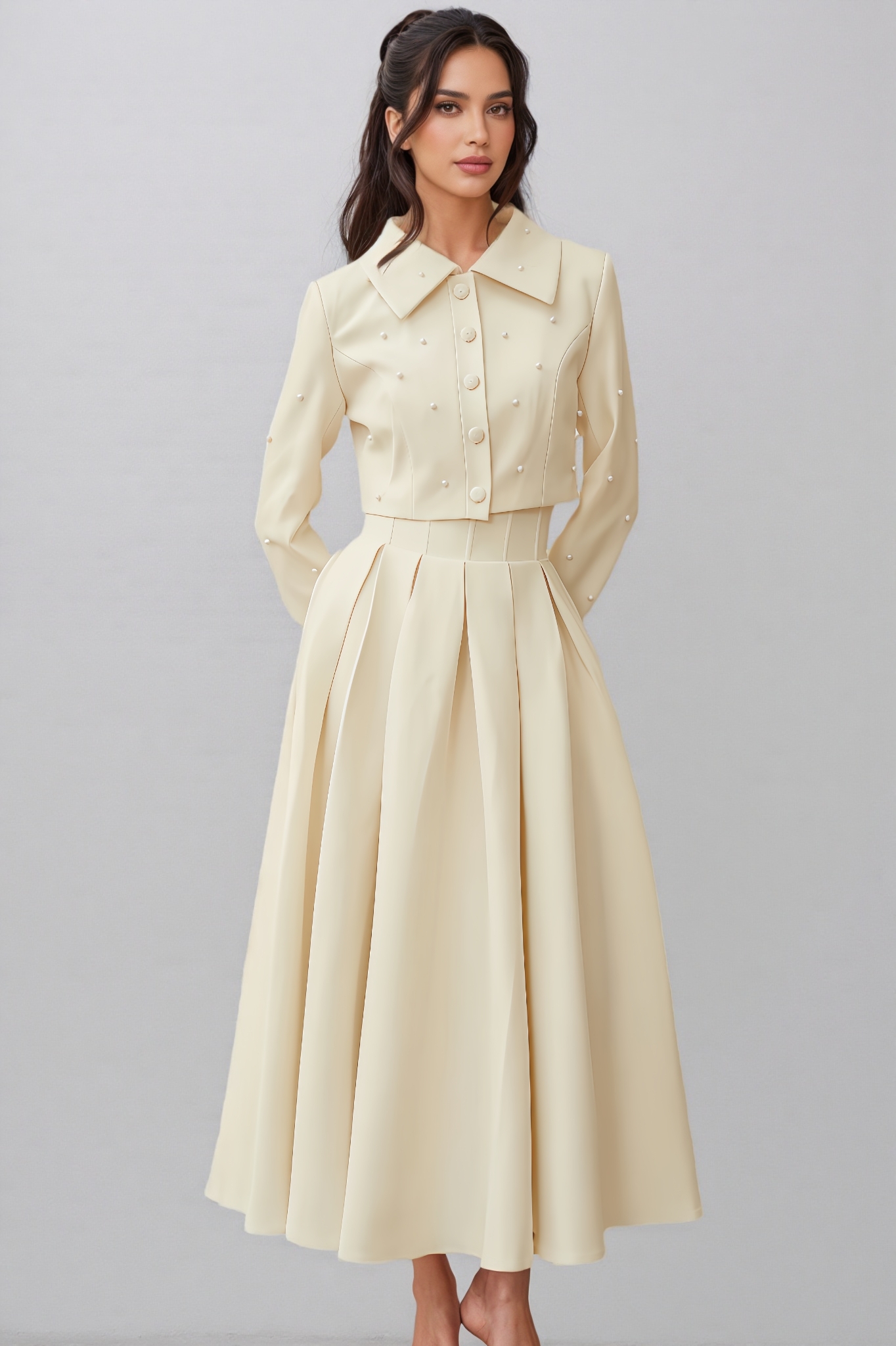 Carlota Faux Pearl Jacket & Pleated Dress Set