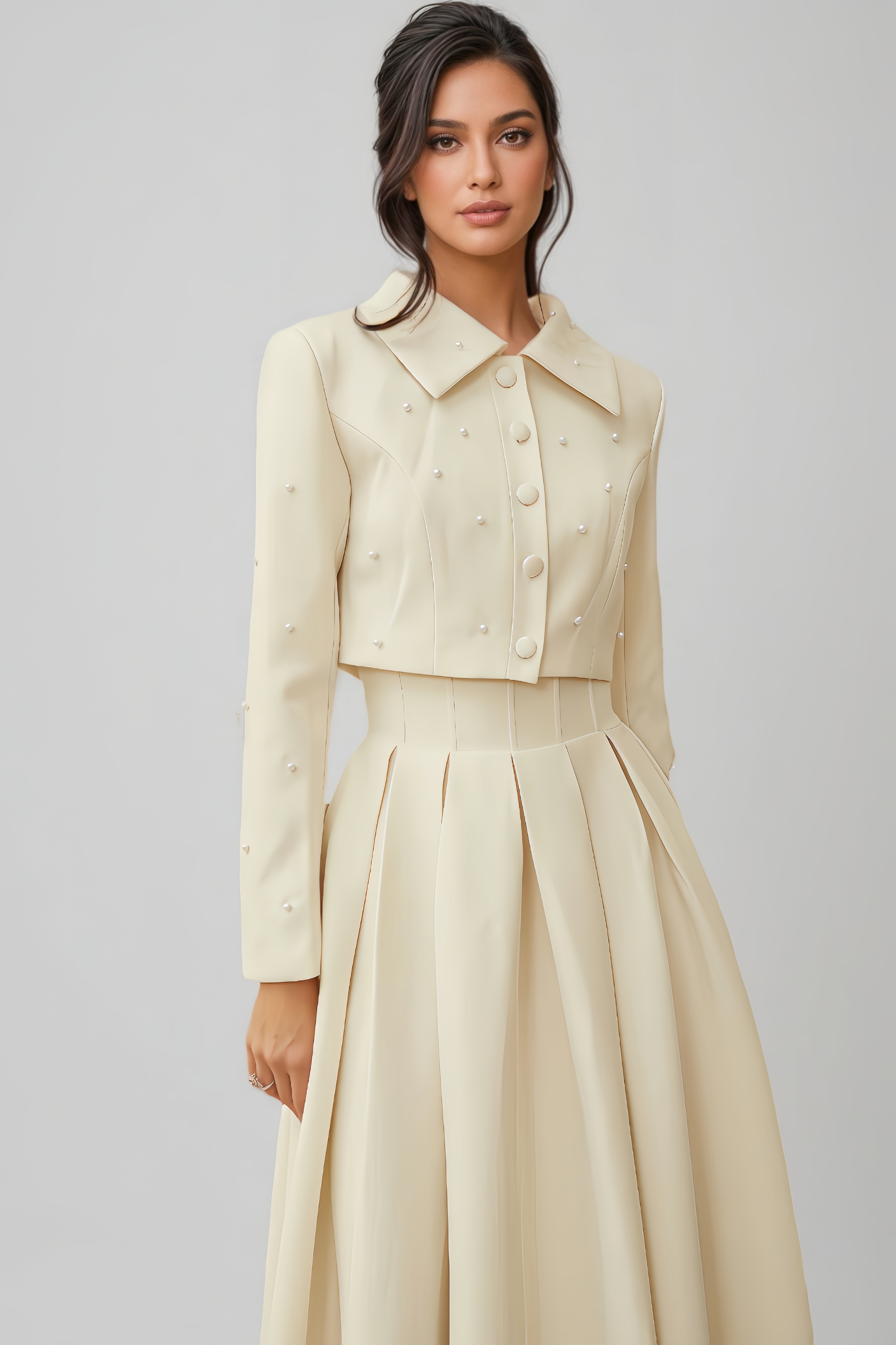 Carlota Faux Pearl Jacket & Pleated Dress Set