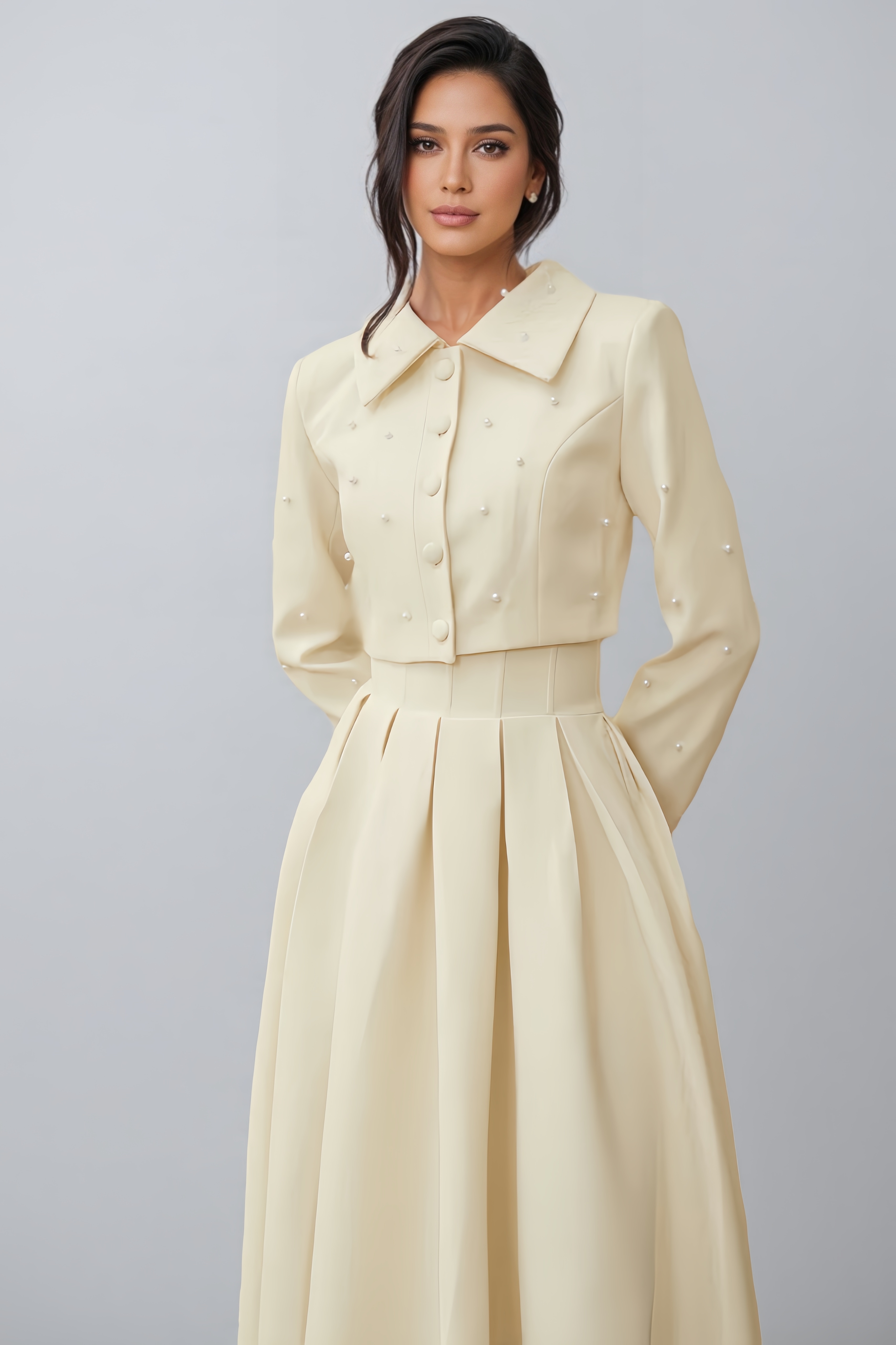 Carlota Faux Pearl Jacket & Pleated Dress Set