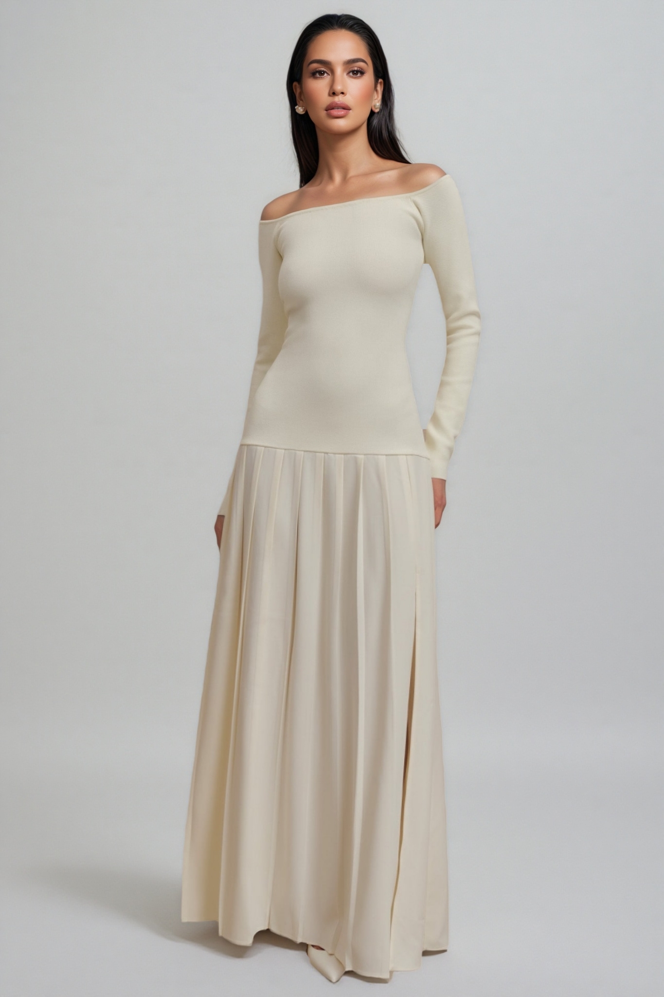 Waldend Knit Off Shoulder Maxi Dress