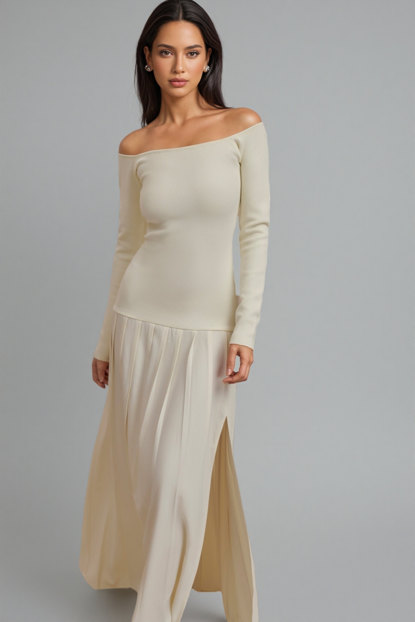Waldend Knit Off Shoulder Maxi Dress