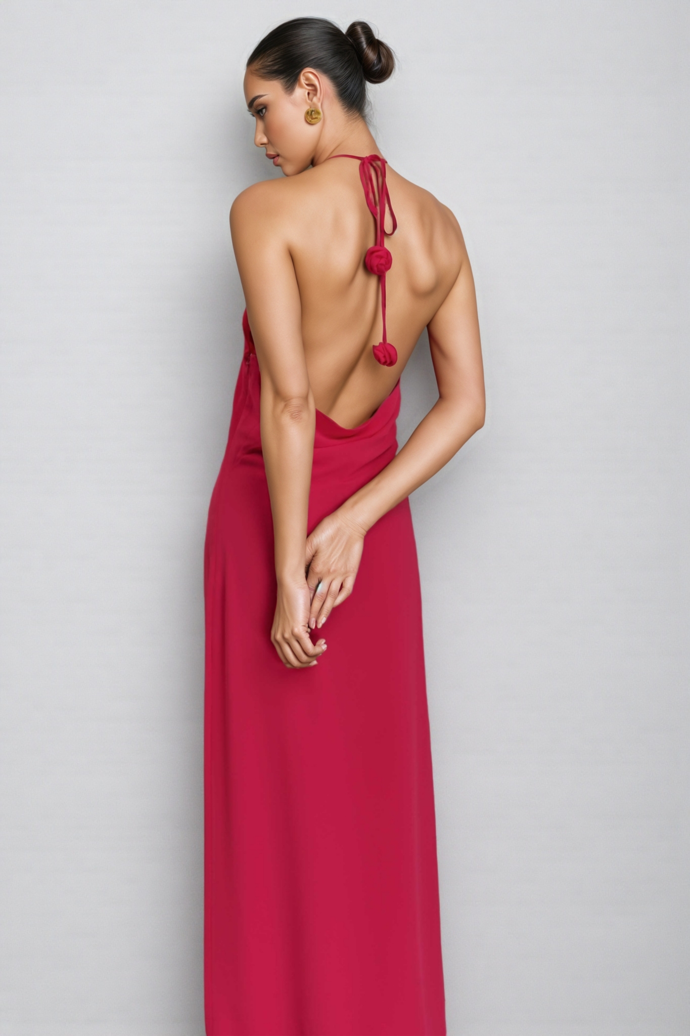 Penel Cowl Neck 3D Flower Maxi Dress