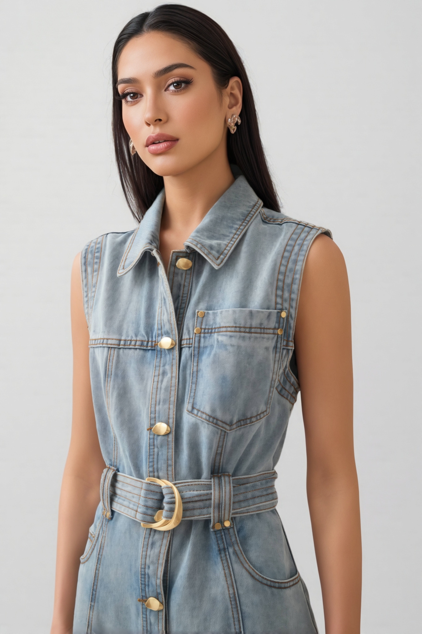Ivetha Denim Tie-Waist Midi Dress