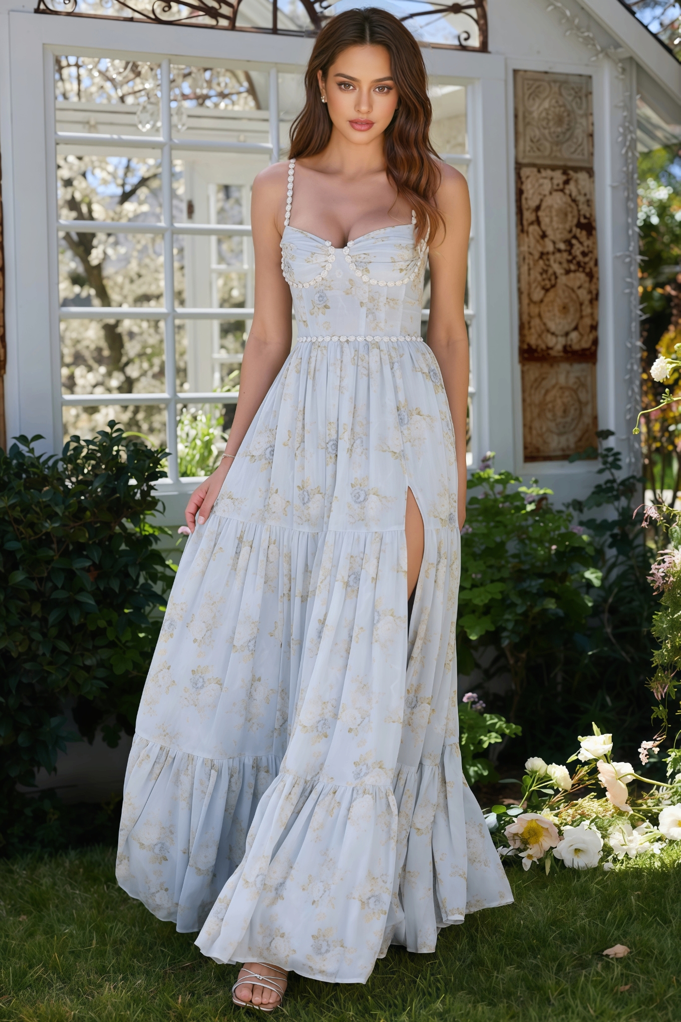 Kael Pearl Halter Floral Maxi Dress