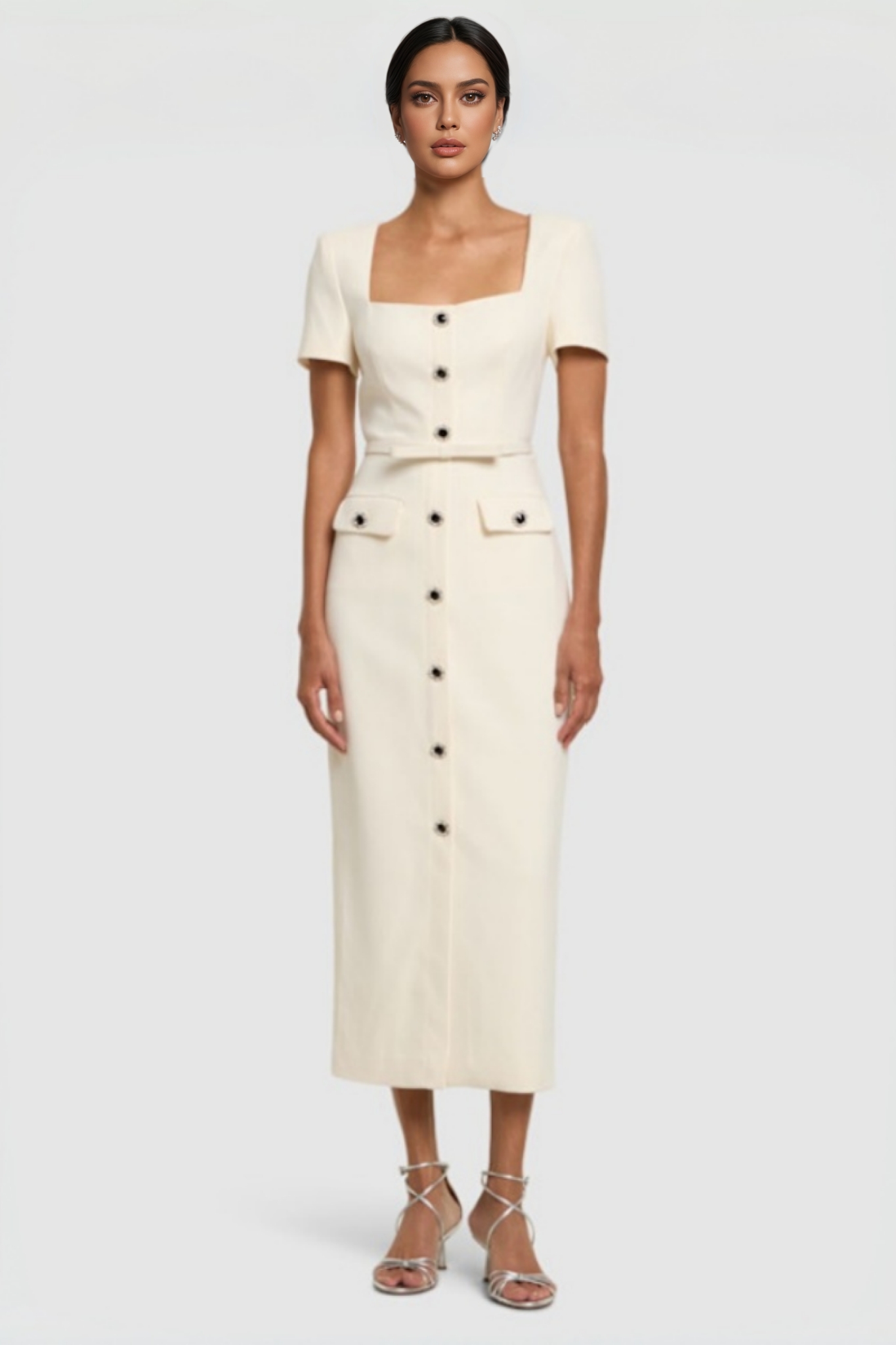 Angelse Crepe Button Midi Dress