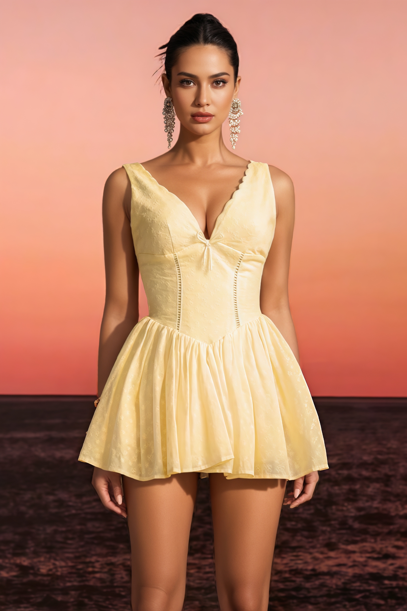 Rowtly Yellow Anglaise Bow A-Line Mini Dress