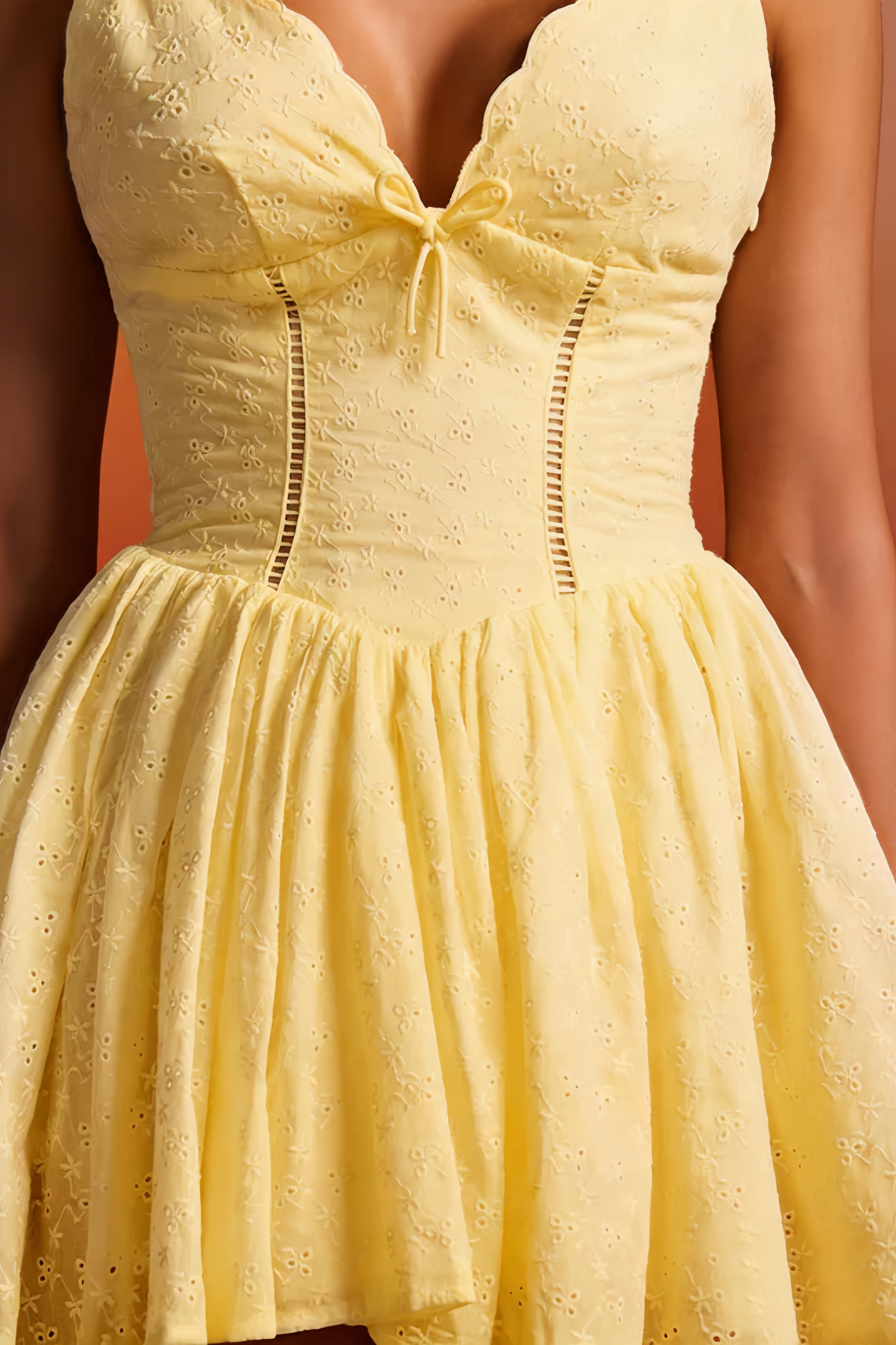 Rowtly Yellow Anglaise Bow A-Line Mini Dress