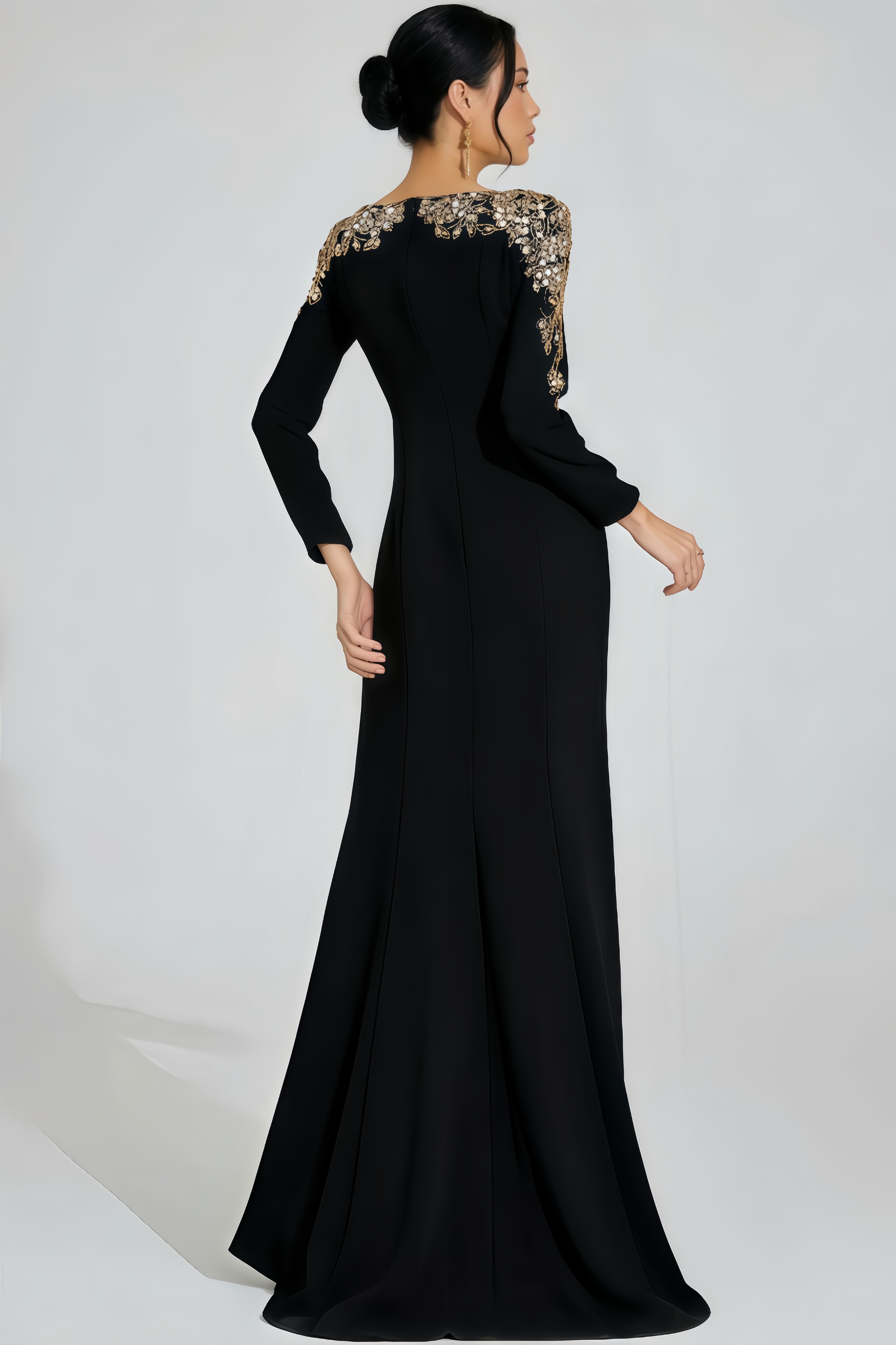 Vako Black Gold-Shoulder Maxi Dress