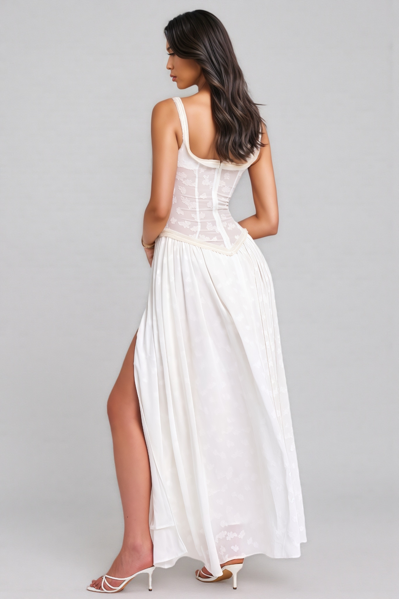 Zaire White Square Neck High Slit Maxi Dress
