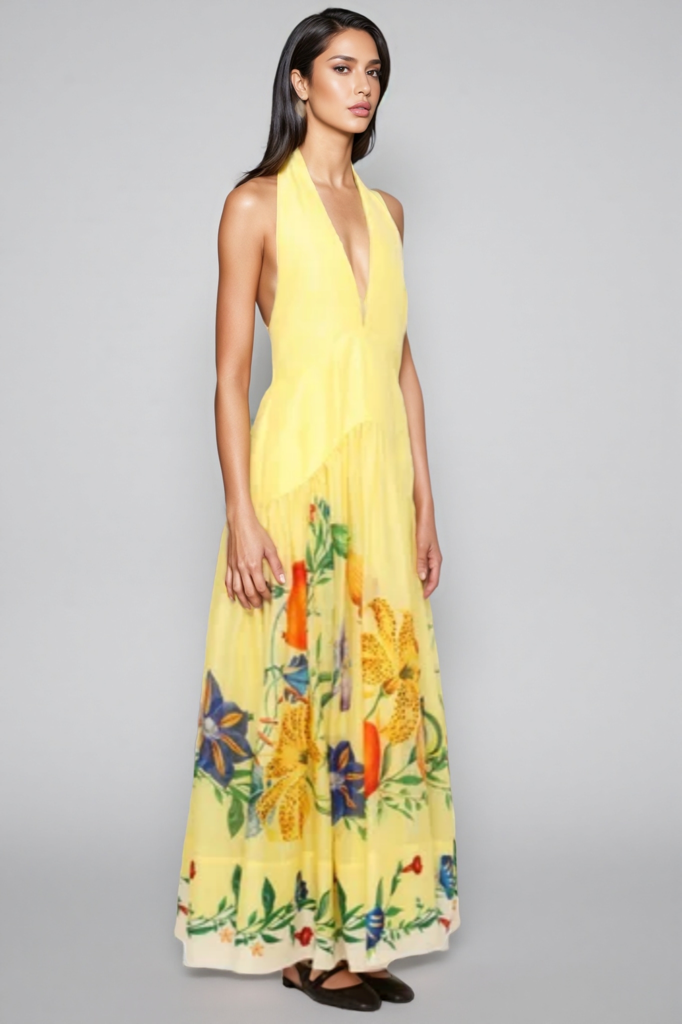 Hunte Yellow Floral Backless Maxi Dress