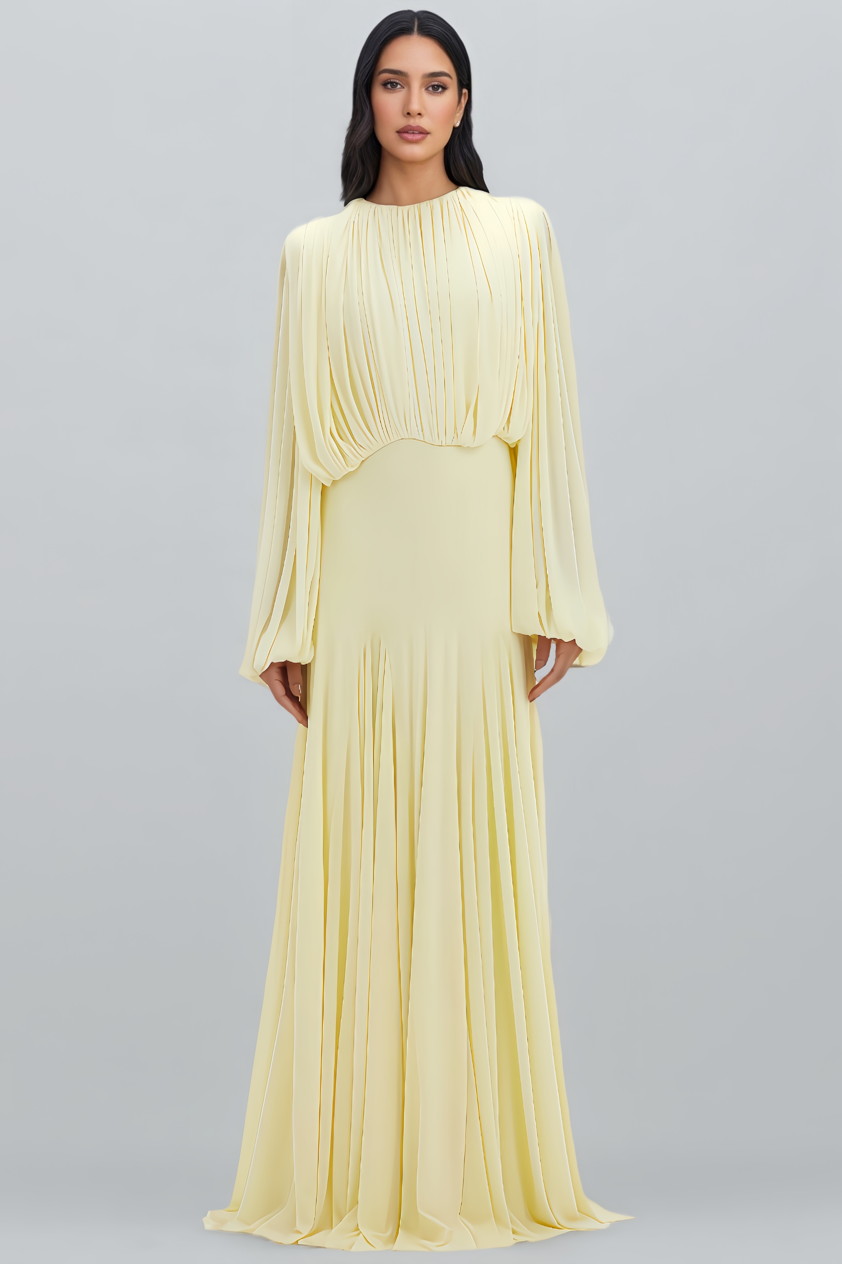 Clara Round-Neck Pleated Maxi Dress