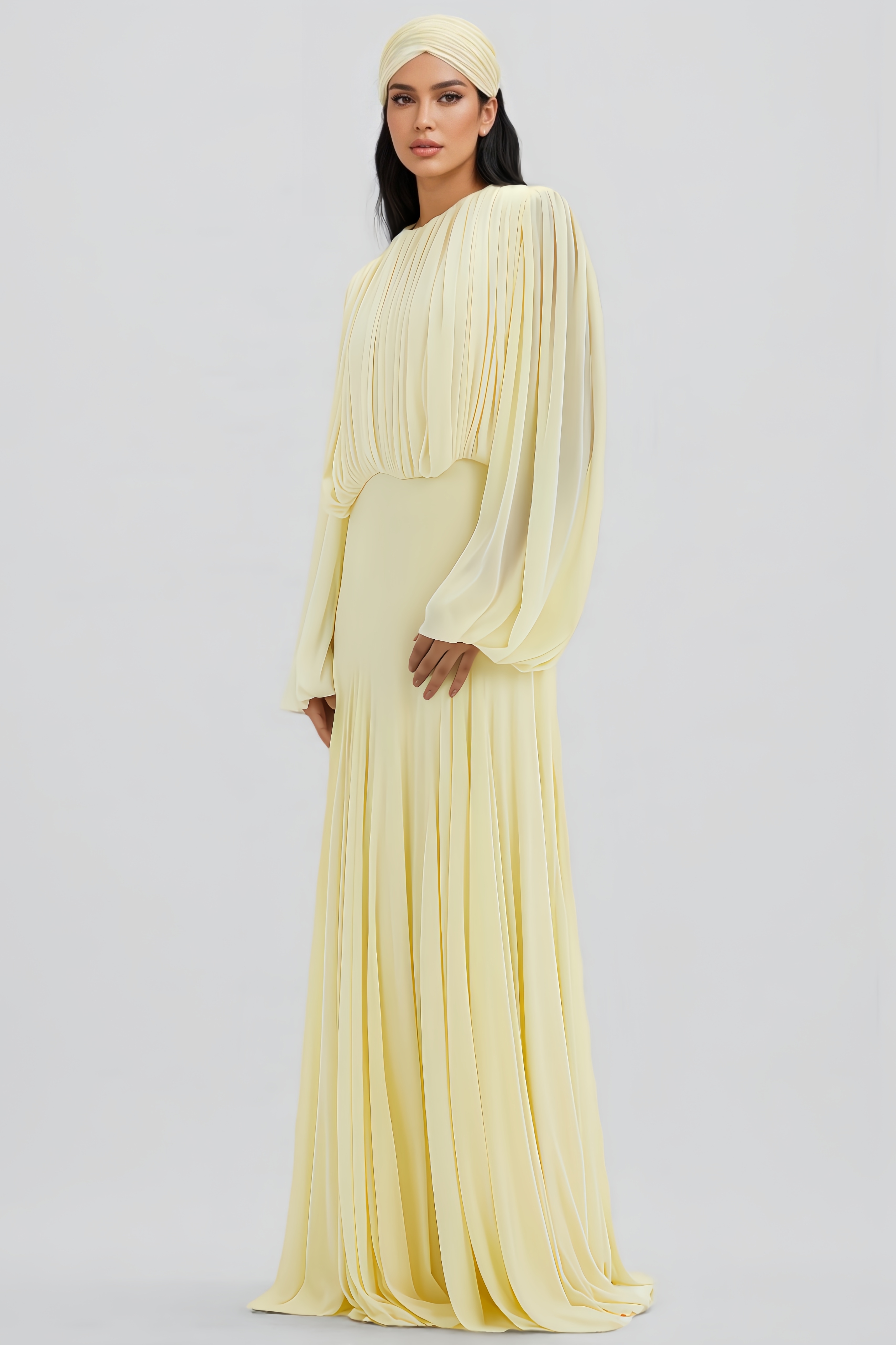 Clara Round-Neck Pleated Maxi Dress