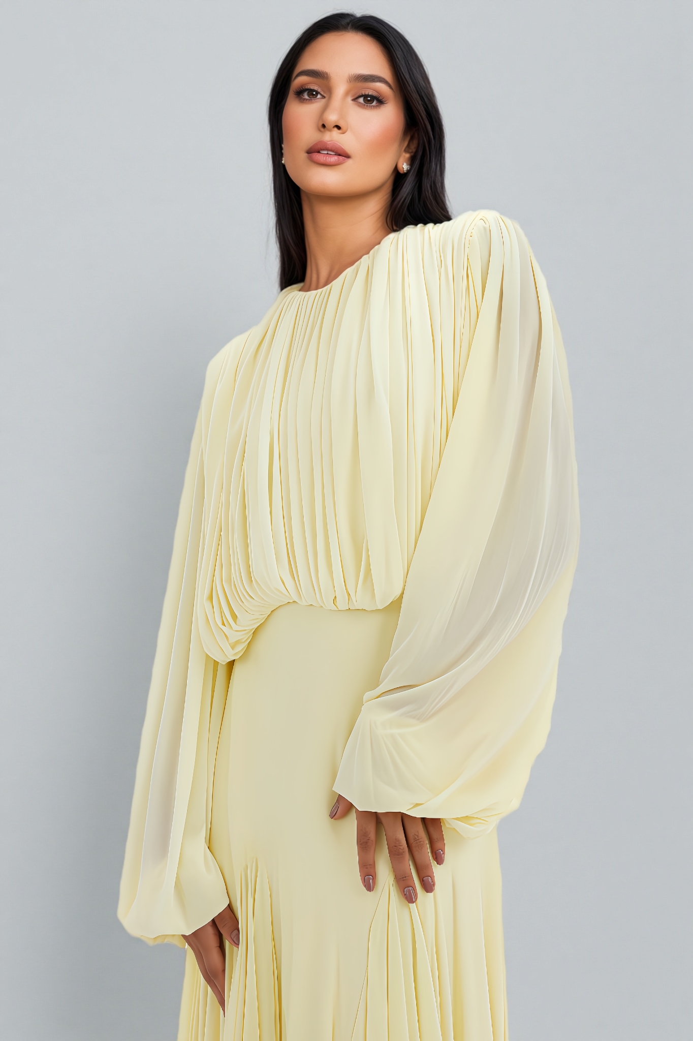 Clara Round-Neck Pleated Maxi Dress