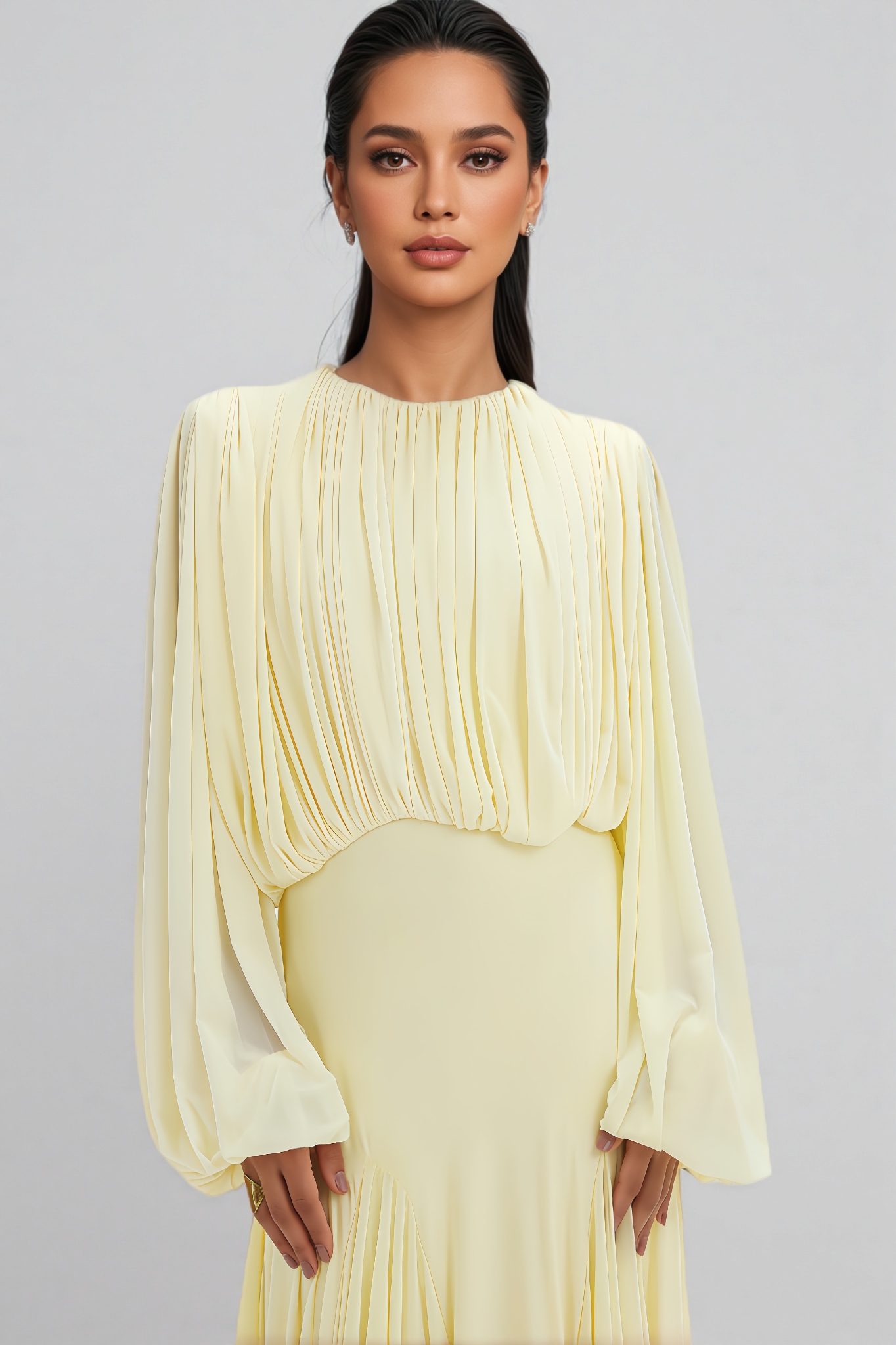 Clara Round-Neck Pleated Maxi Dress