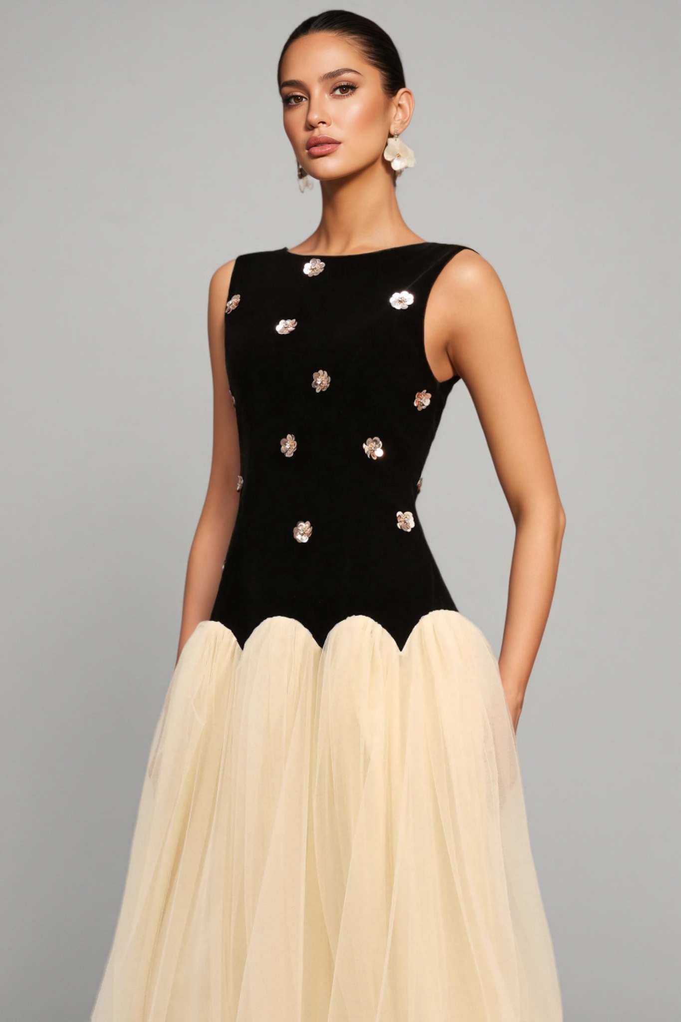 Halcylt Sleeveless Sequin Flowers Maxi Dress