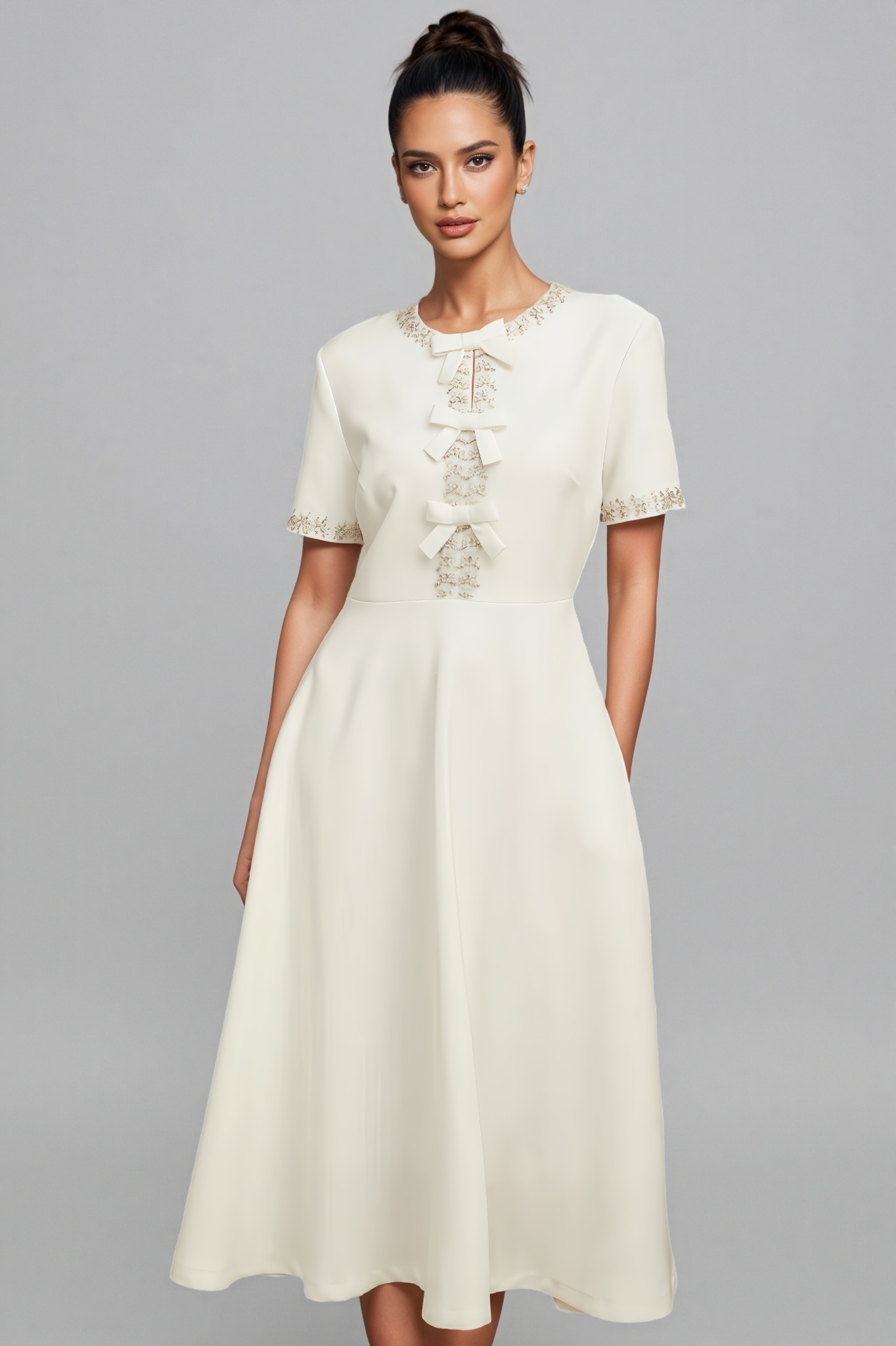 Saige Crystal-Accented Bow Midi Dress