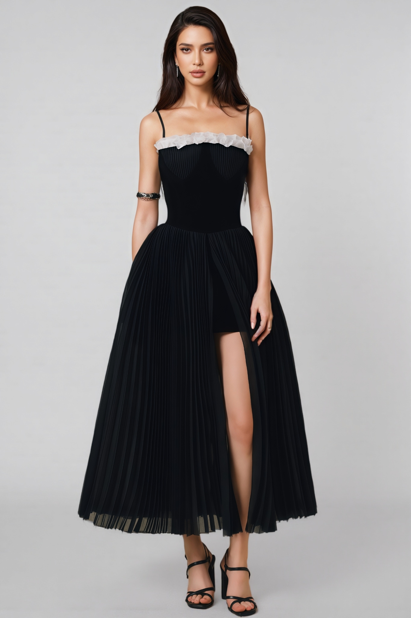 Viera Black Split Halter Midi Dress