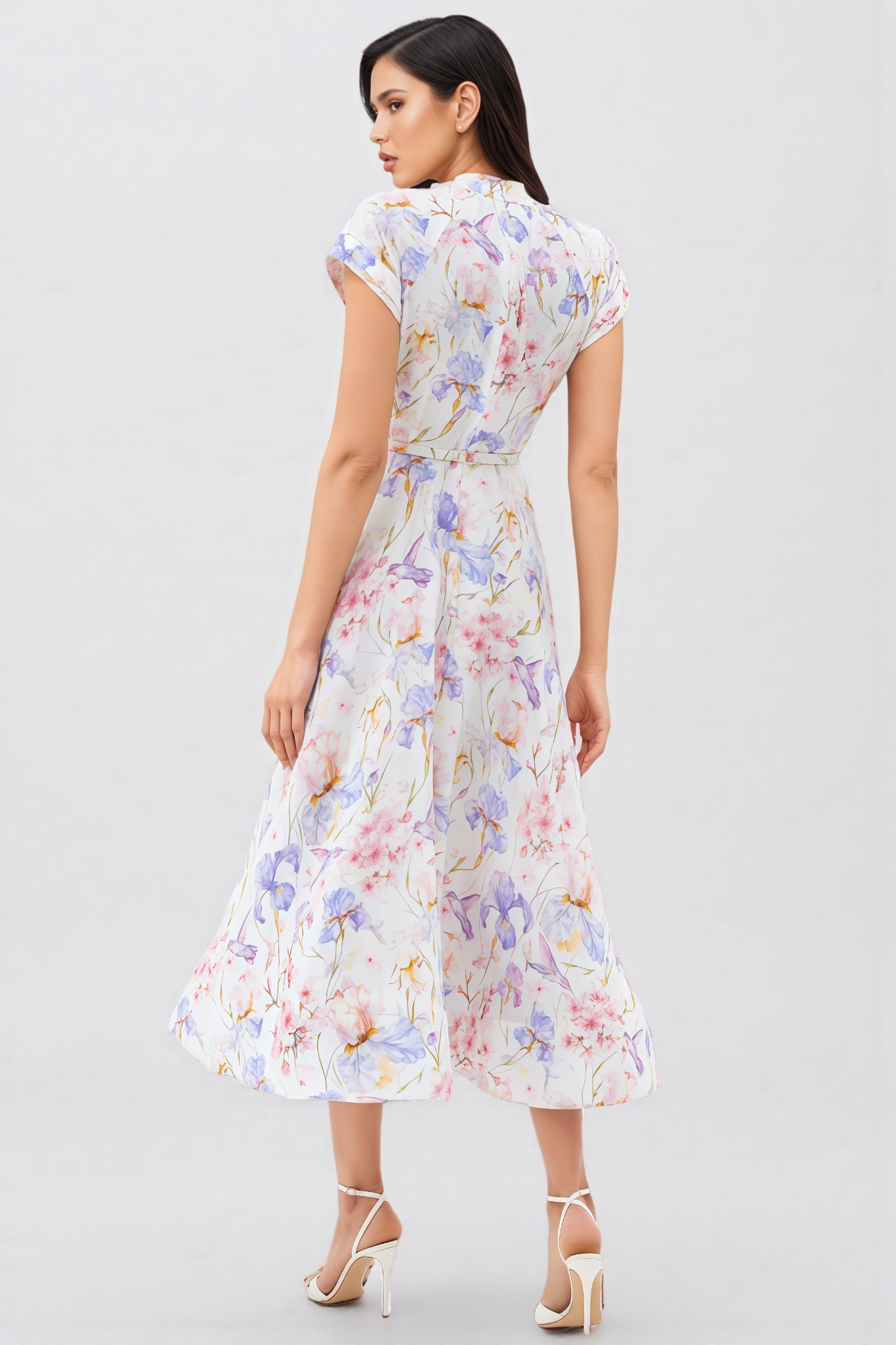 Norif Round Neck Button Print Midi Dress