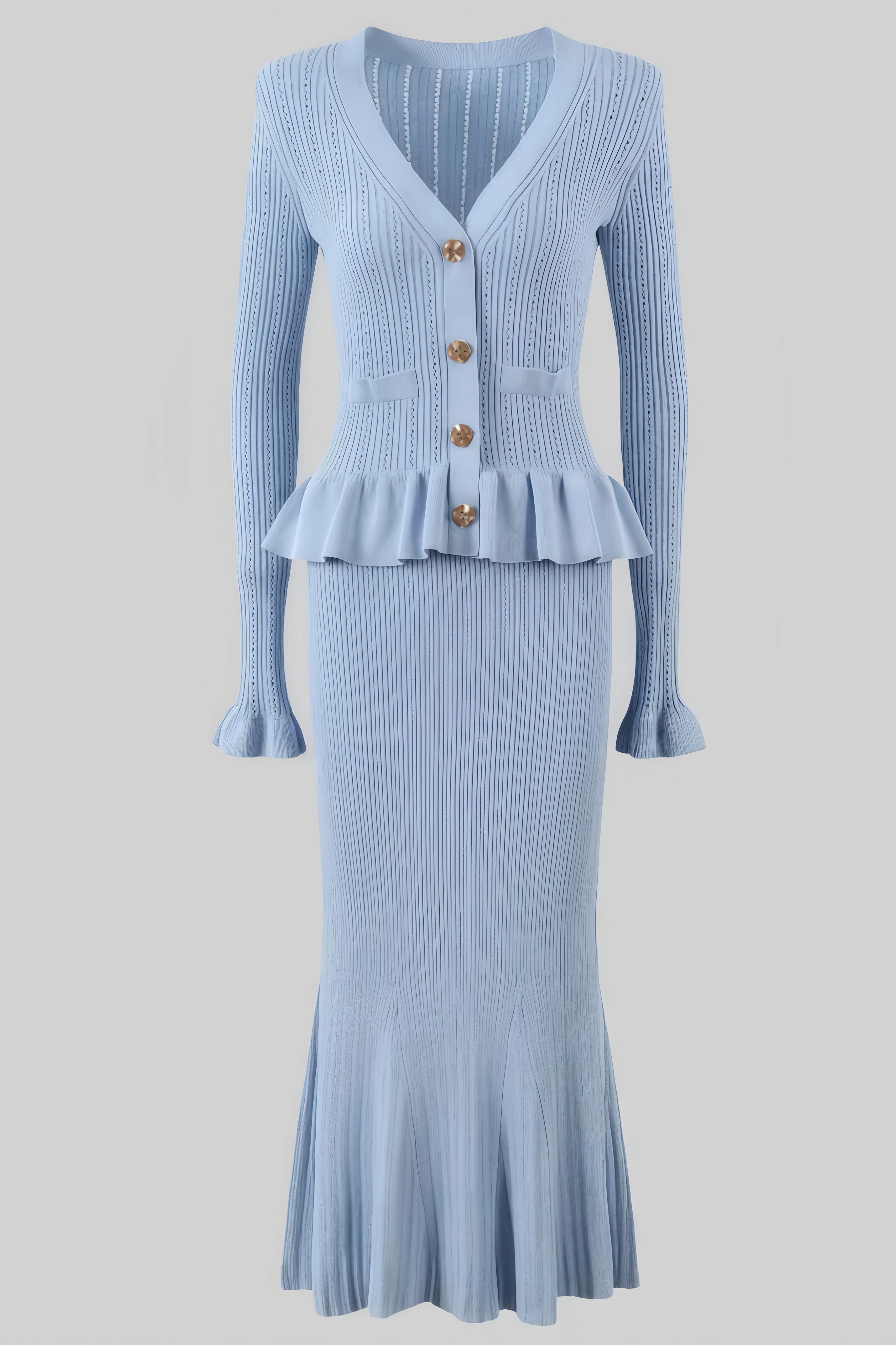 Miley Ruffled Jacket & Flared Skirt Knit Matching Set