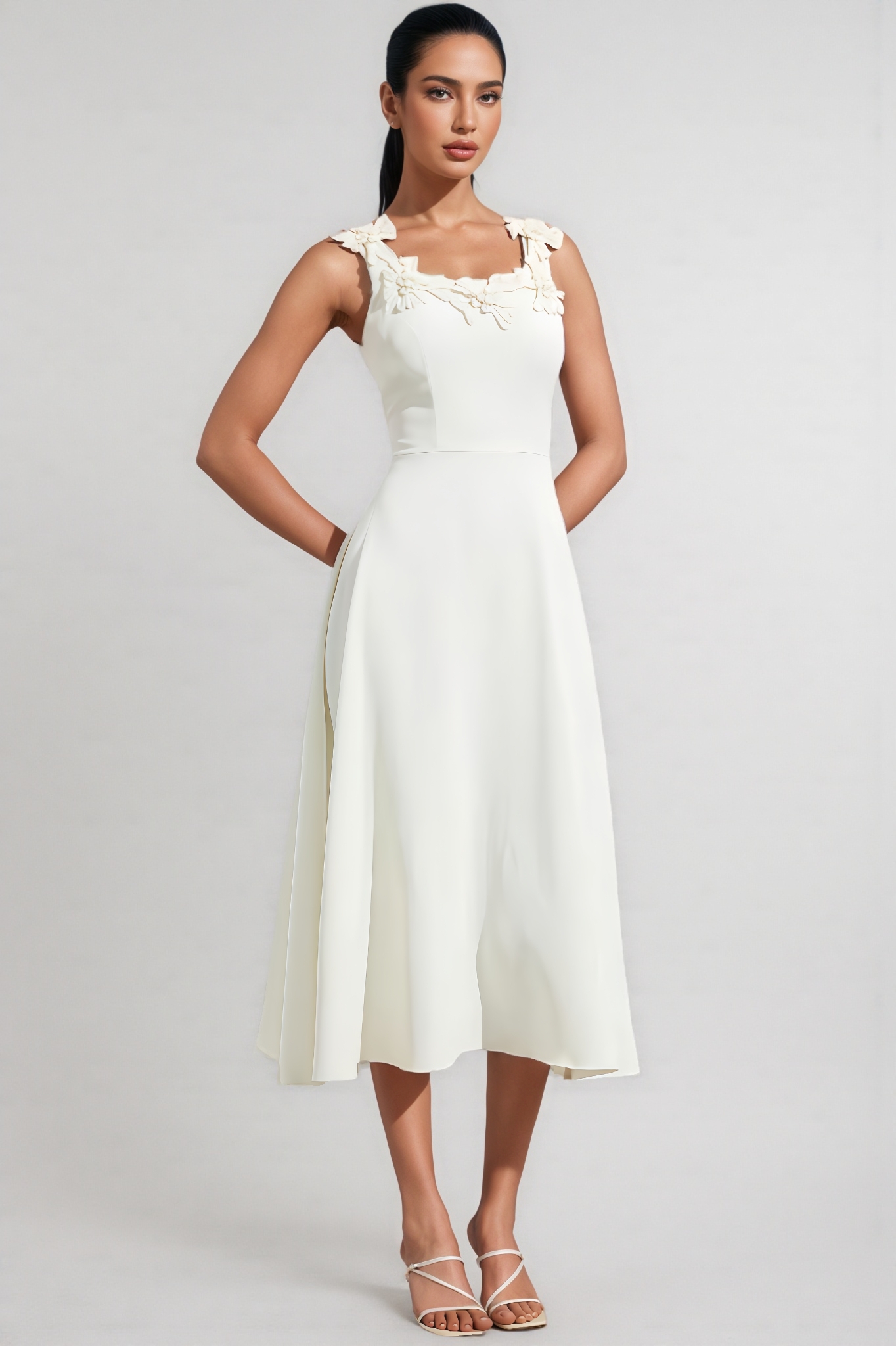 Sileny 3D Floral Sleeveless Midi Dress