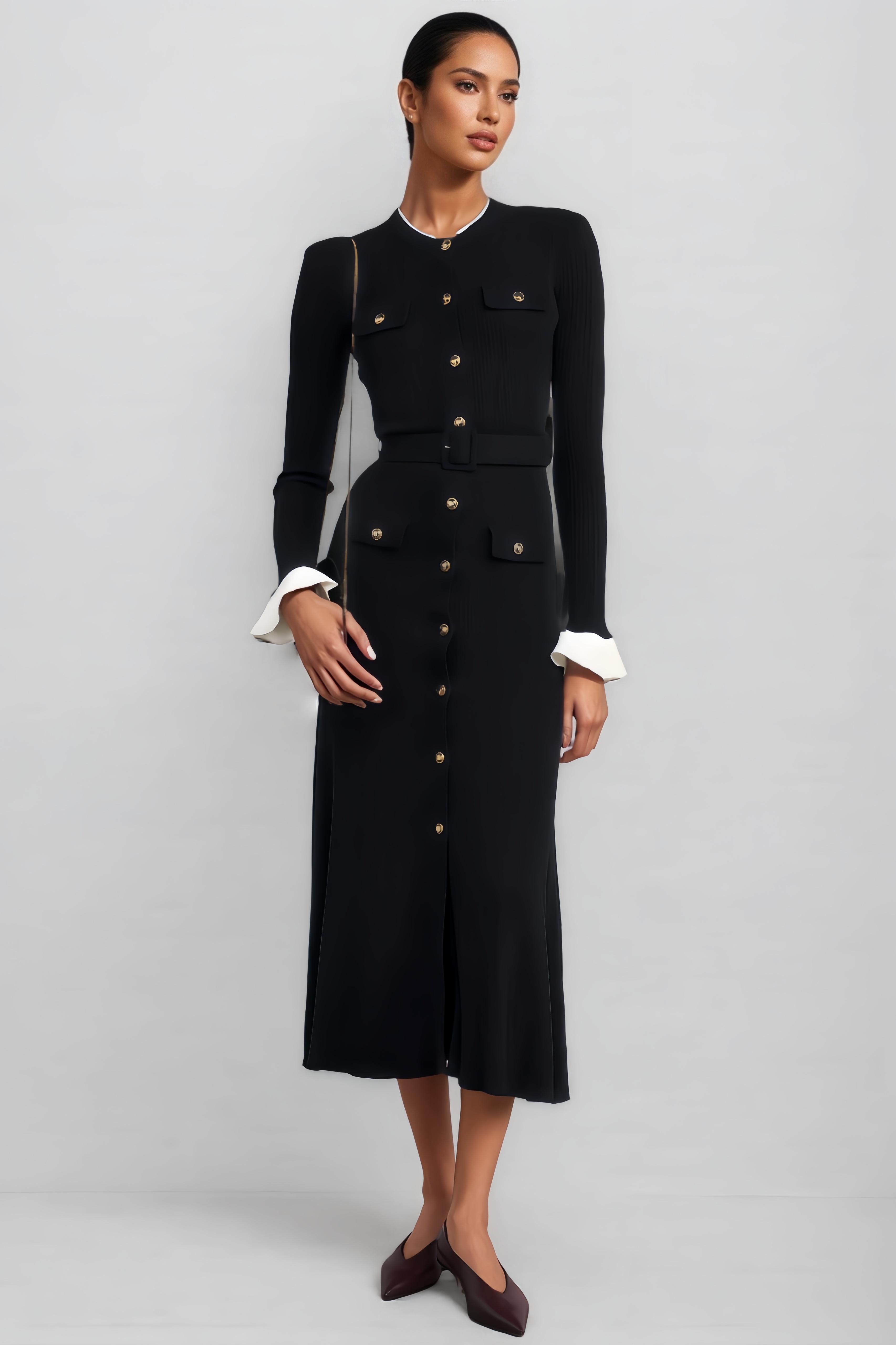 Keve Rib Knit Belted Midi Dress