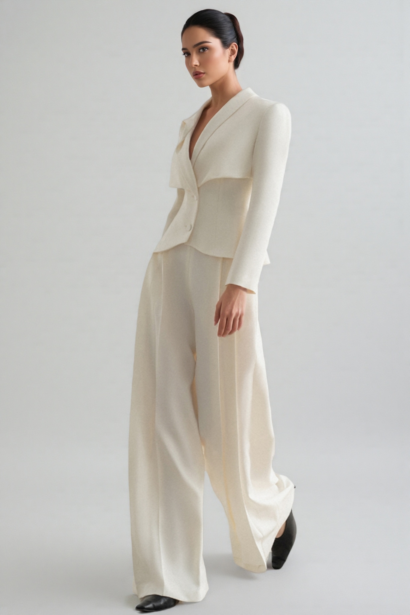 Fiorlk Beige 3D Flower Suit Two-Piece Set