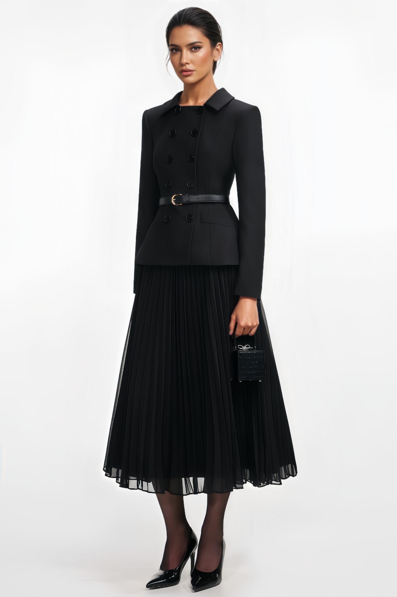 Zaire Black Wool Crepe Midi Dress