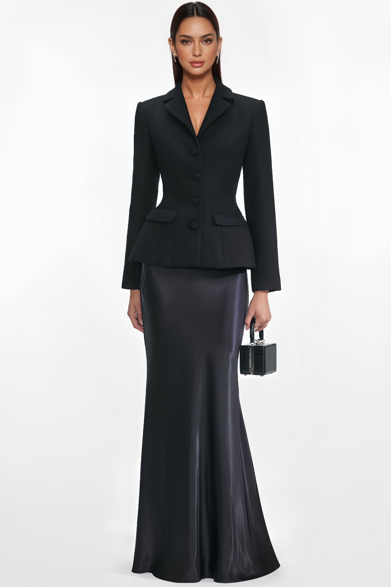 Yuna Black Tailored Boucle Maxi Dress