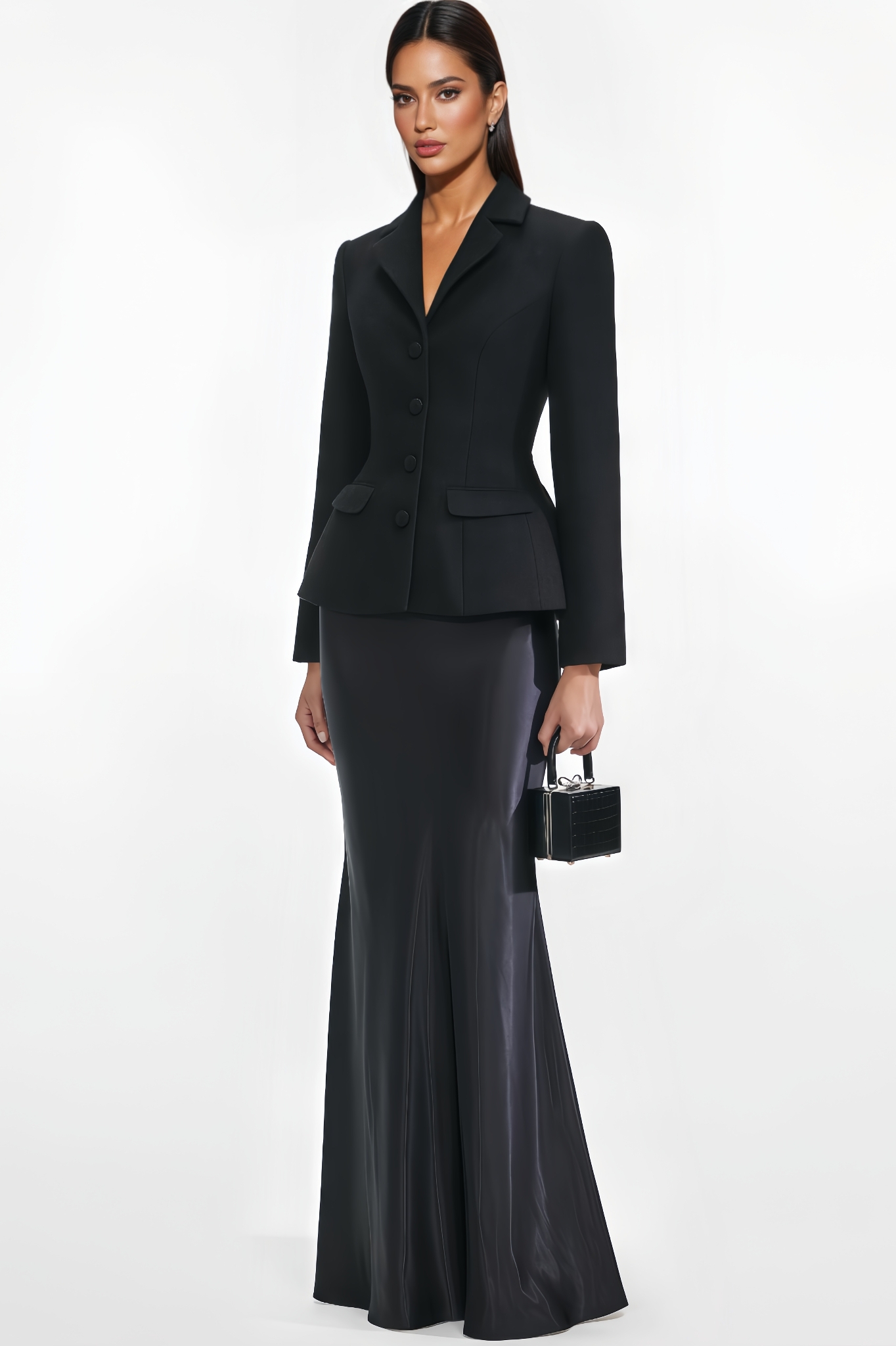 Yuna Black Tailored Boucle Maxi Dress