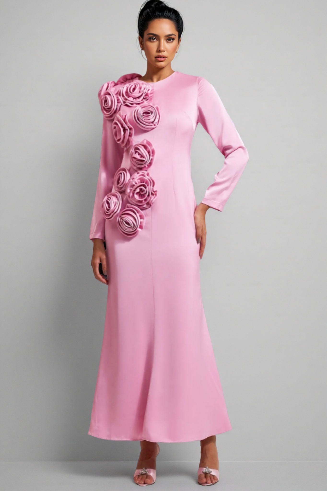 Samala 3D Floral Satin Maxi Dress