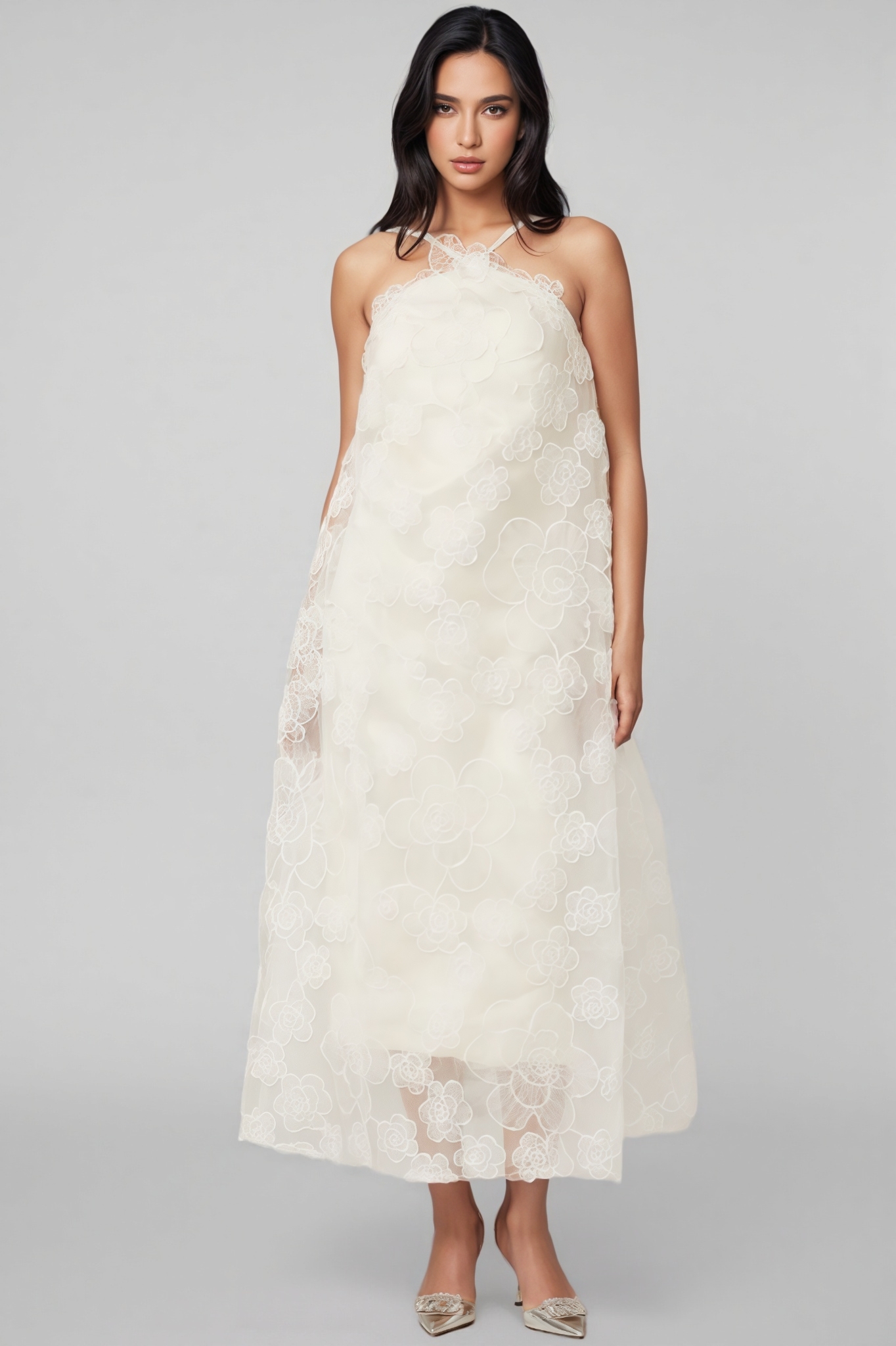 Eamon Neckless Backless Mesh Midi Dress