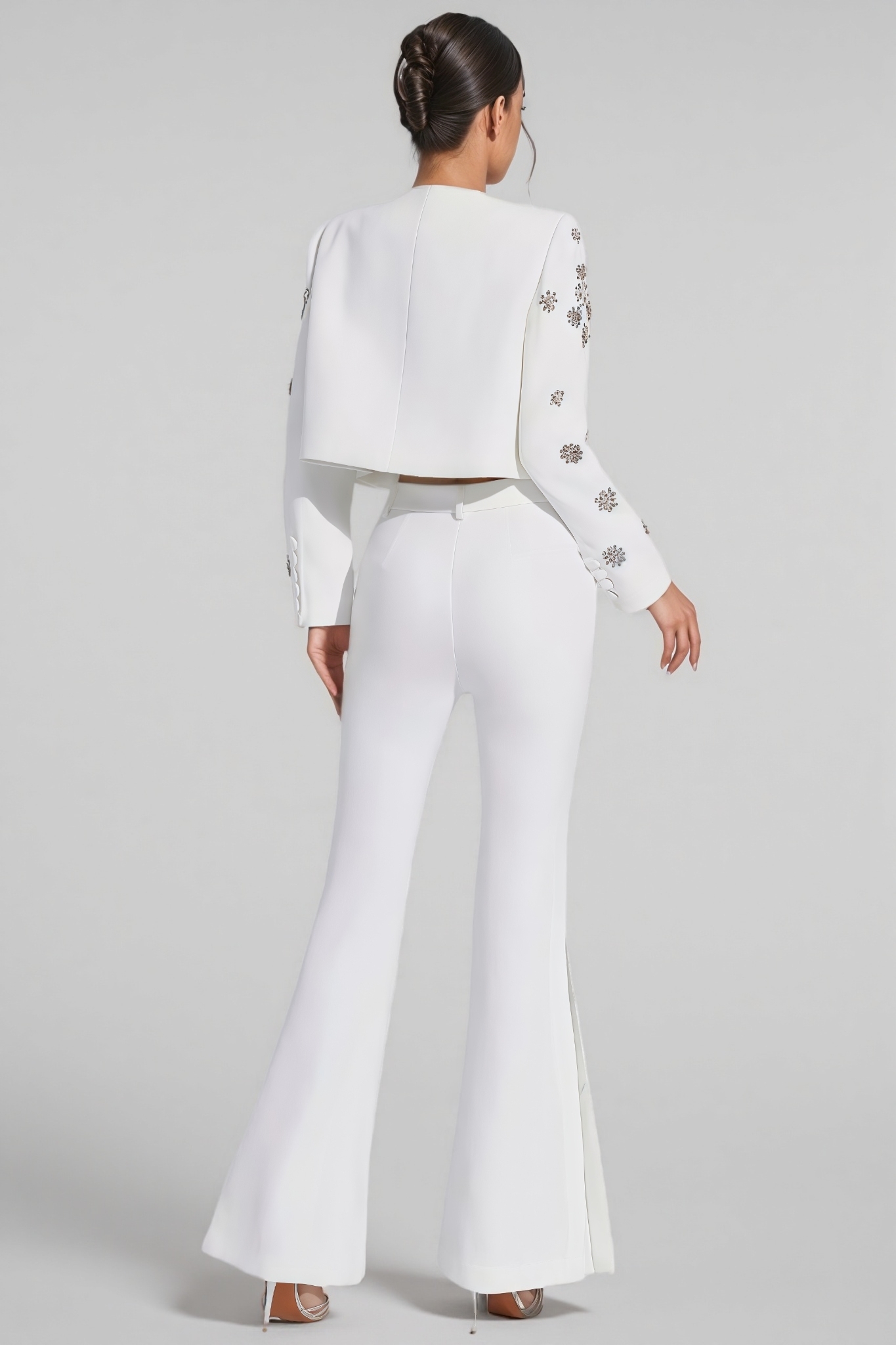 Ravrd White Crystal Pearl Blazer Set