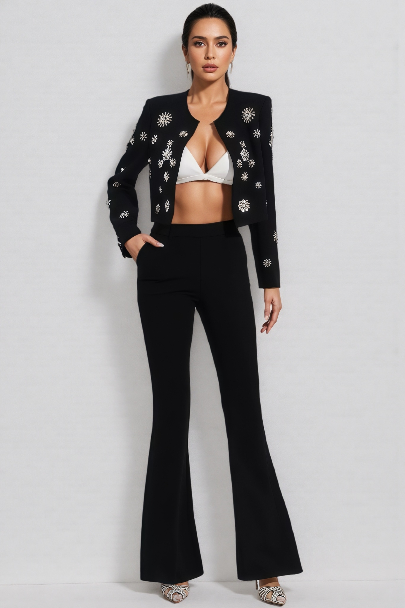 Reyna Black Crystal Pearl Blazer Set